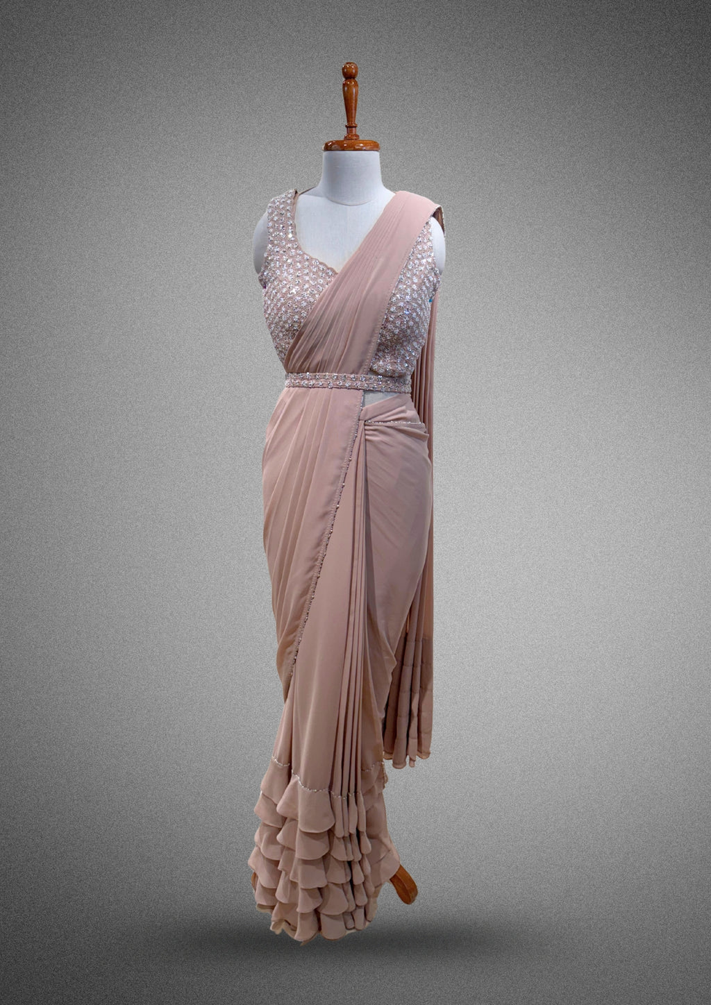 Dusky Pink Drape Saree