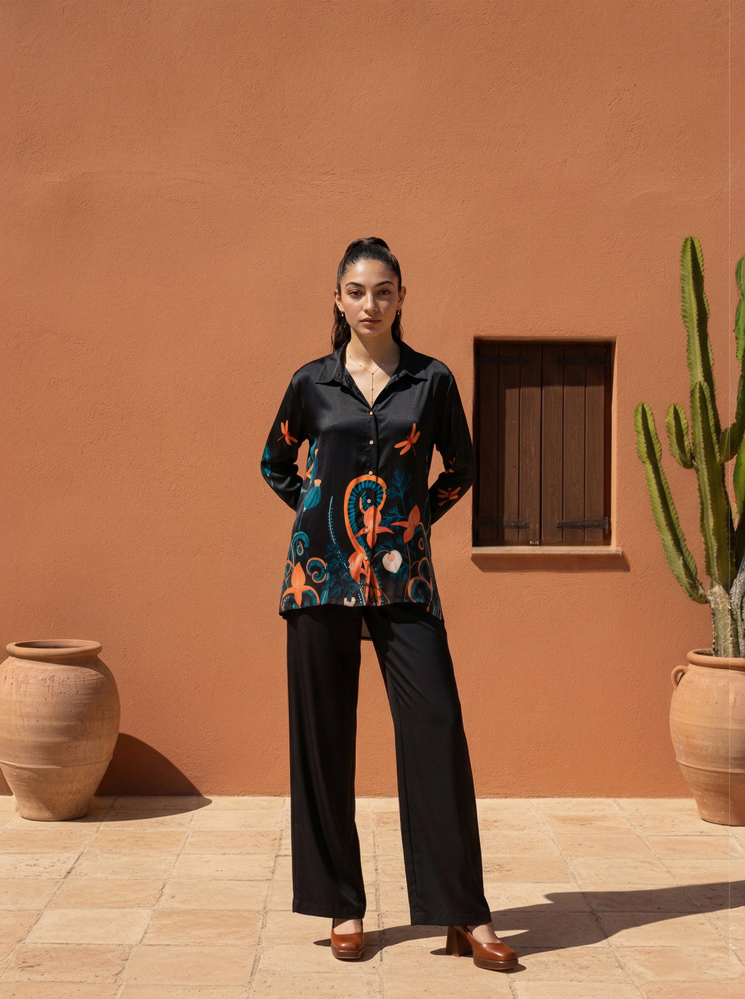Charcoal Printed Satin Co-ord Set