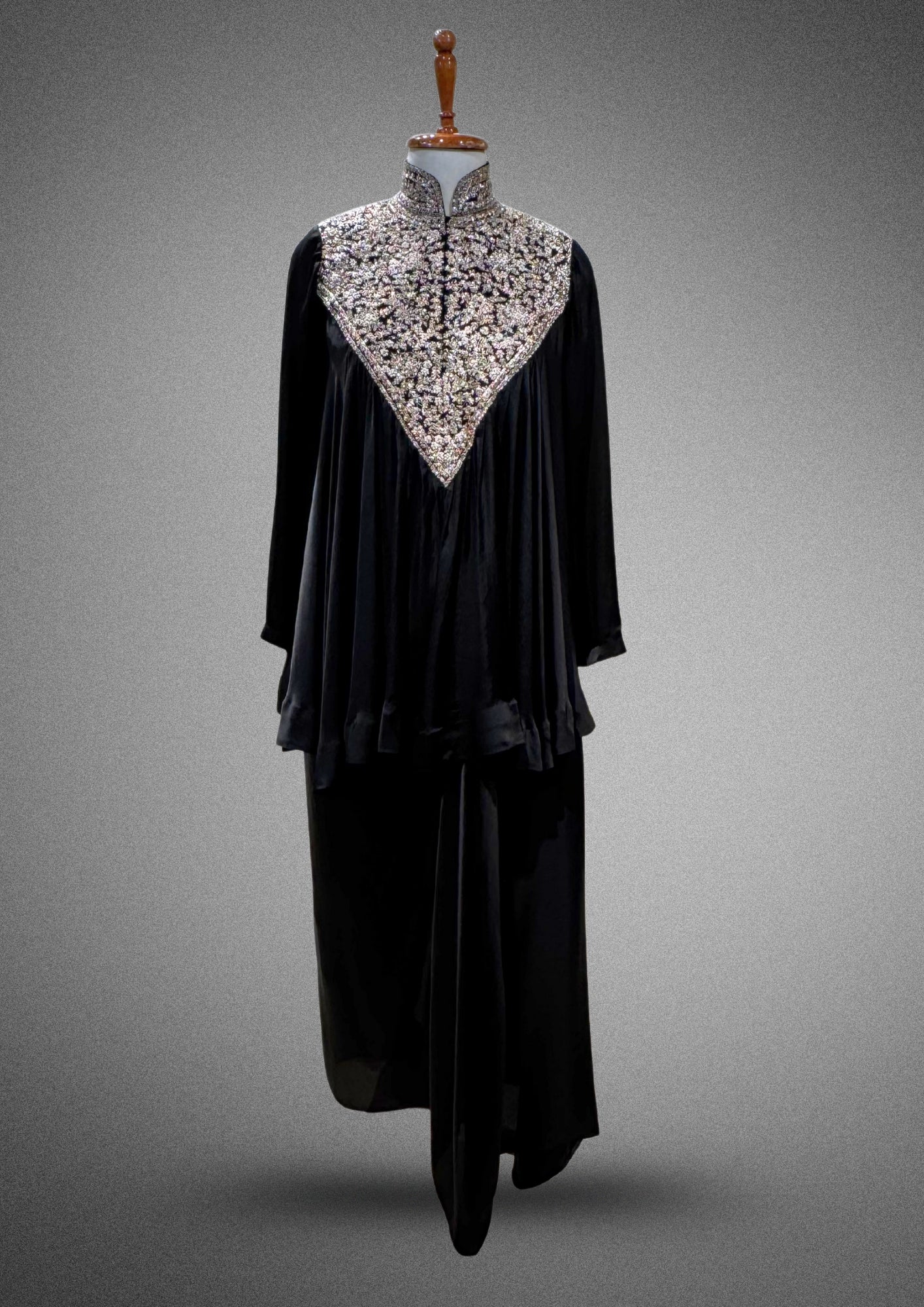 Black Embroidered Satin Crepe Set