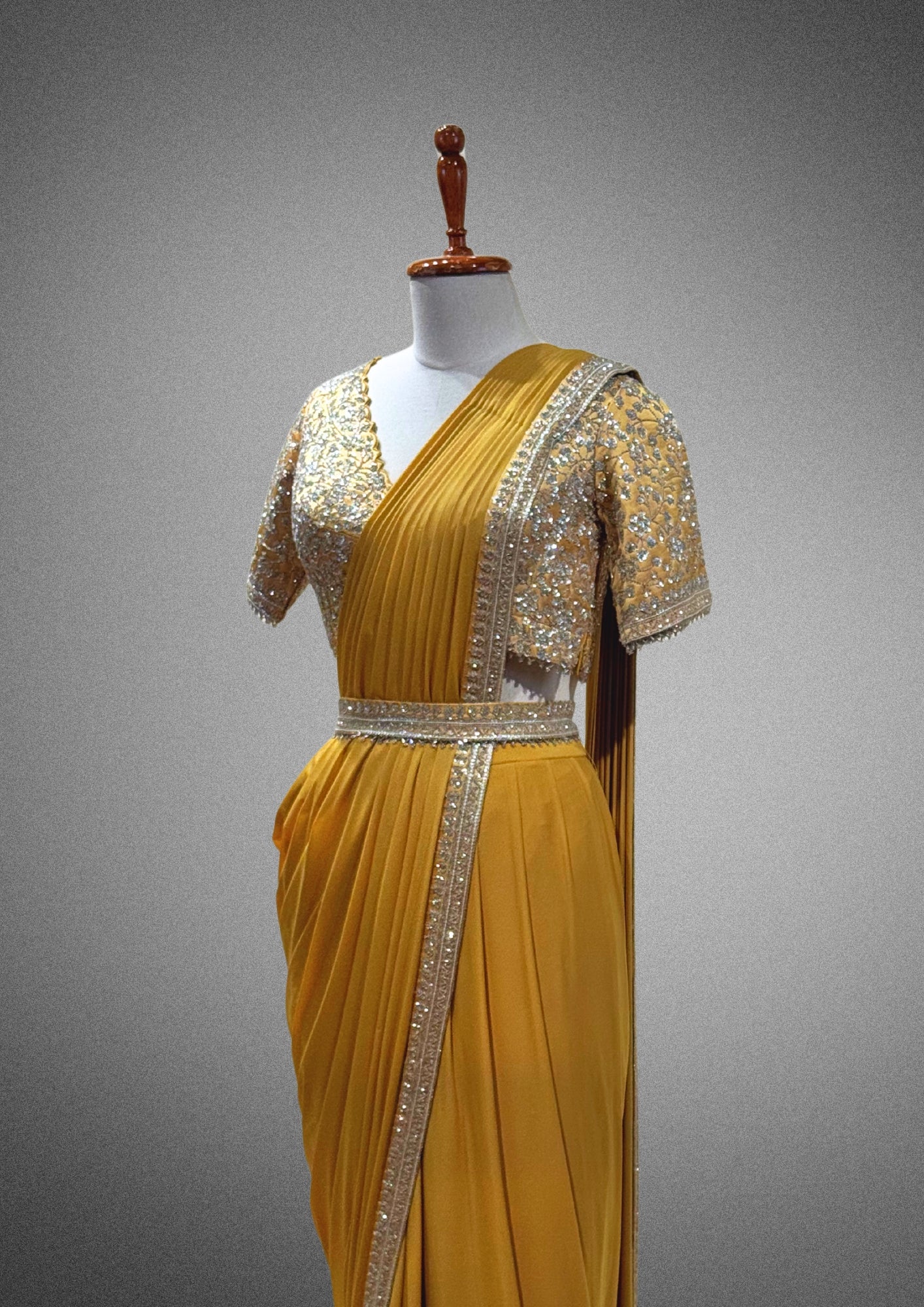 Mustardn Yellow Pre-stitched Saree