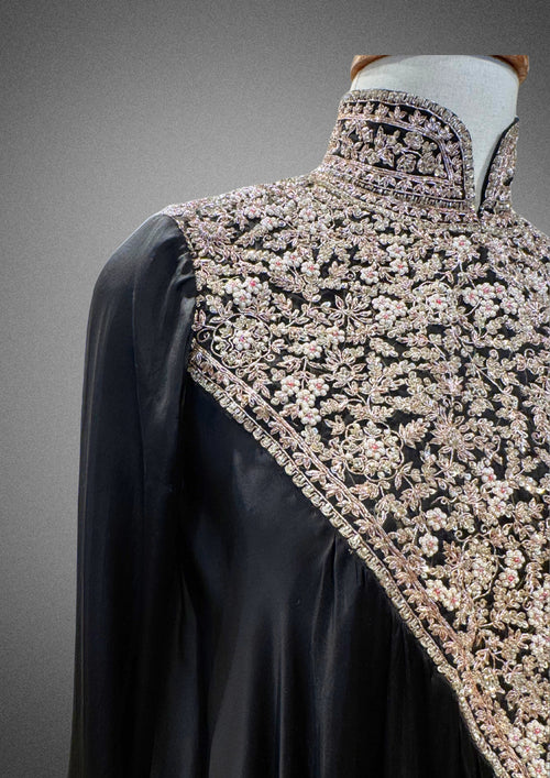 Black Embroidered Satin Crepe Set