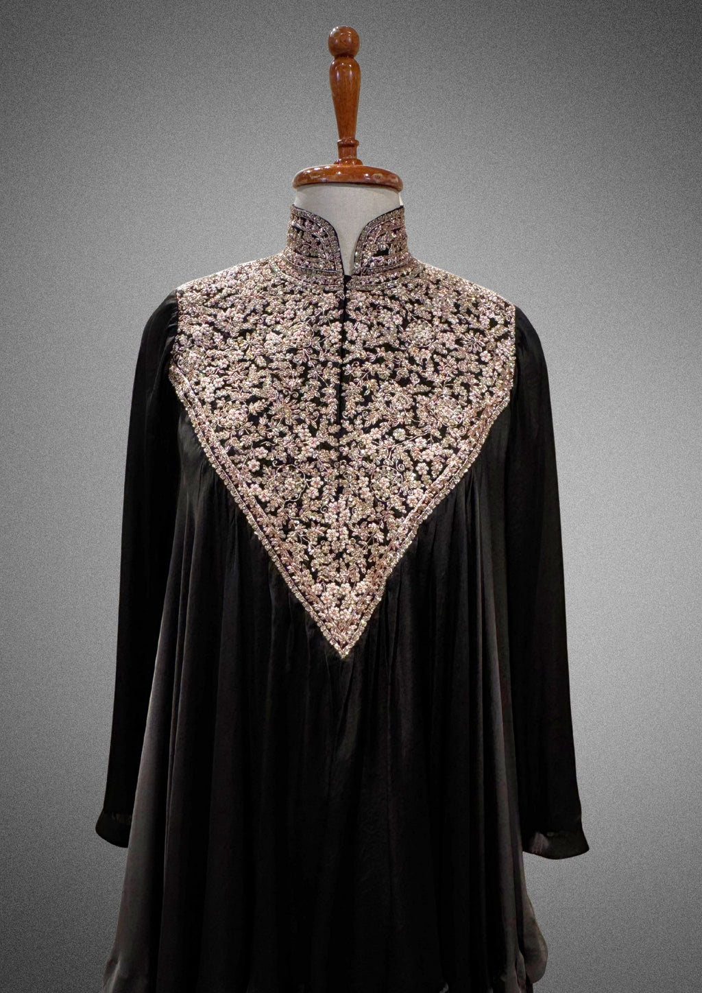 Black Embroidered Satin Crepe Set