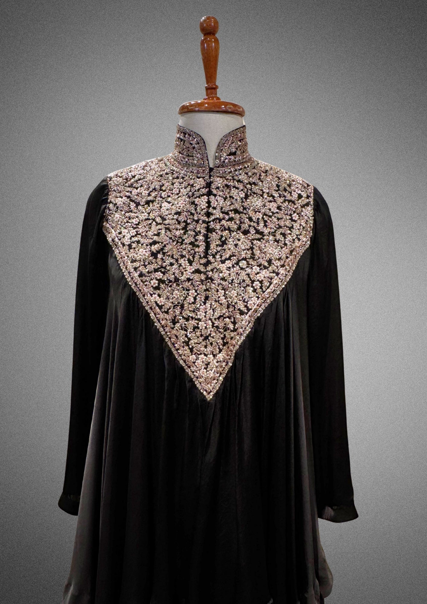 Black Embroidered Satin Crepe Set