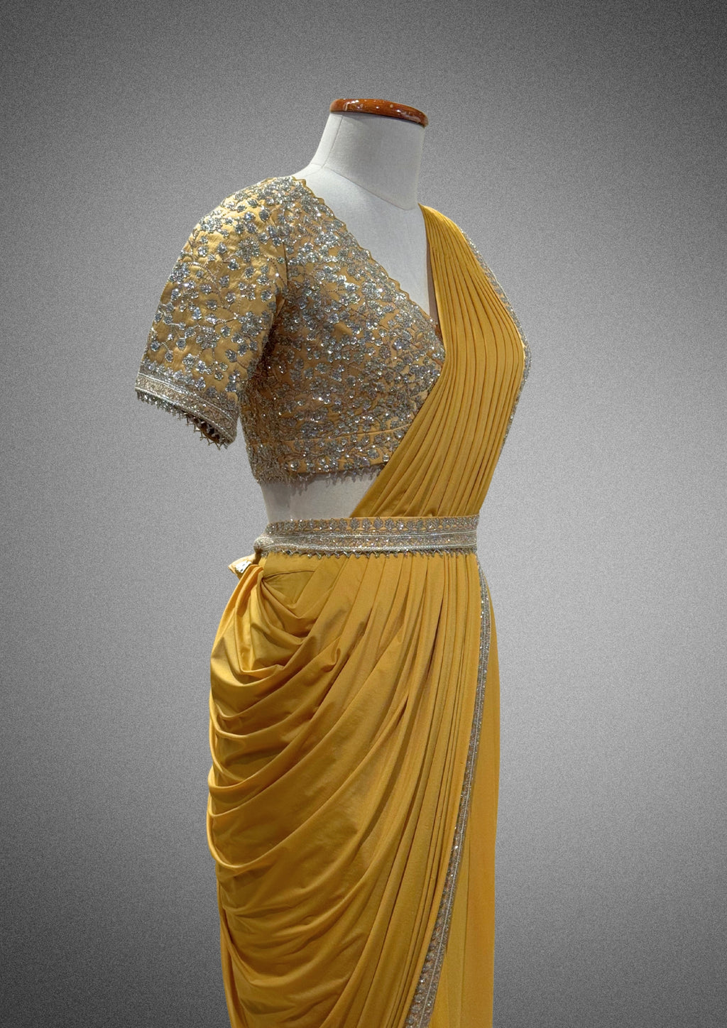 Mustardn Yellow Pre-stitched Saree