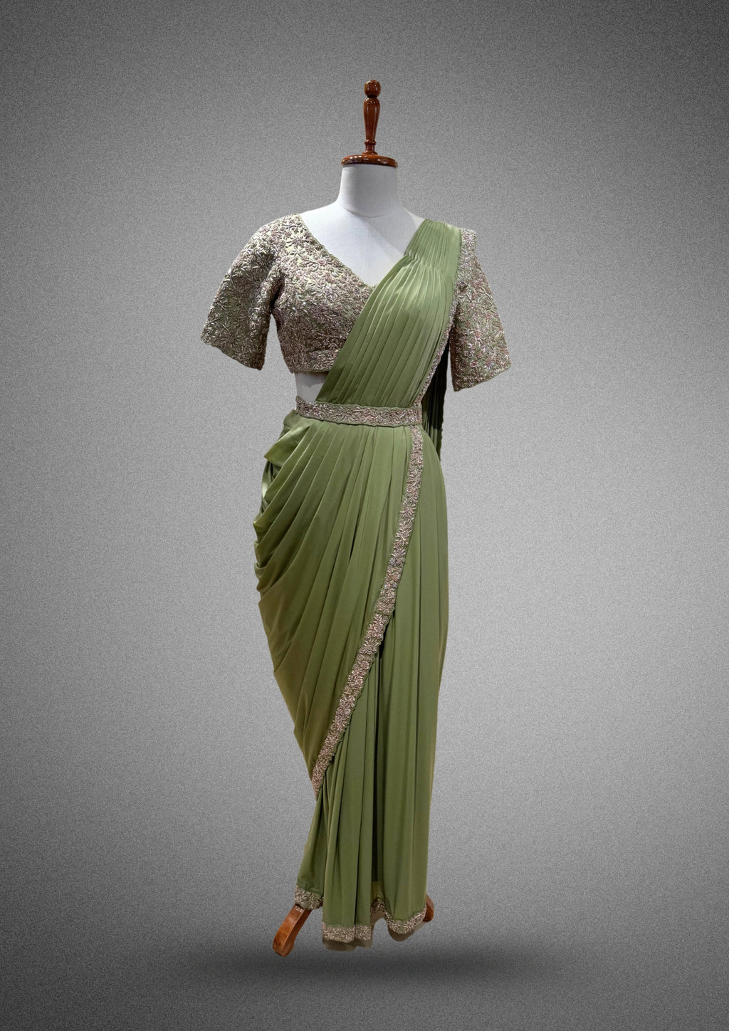 Green Pre-stitched Saree