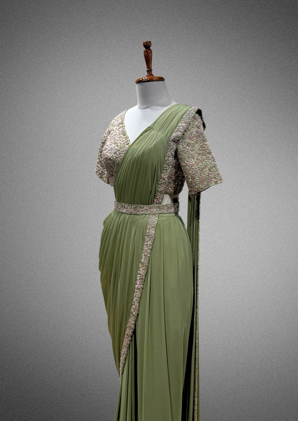 Green Pre-stitched Saree