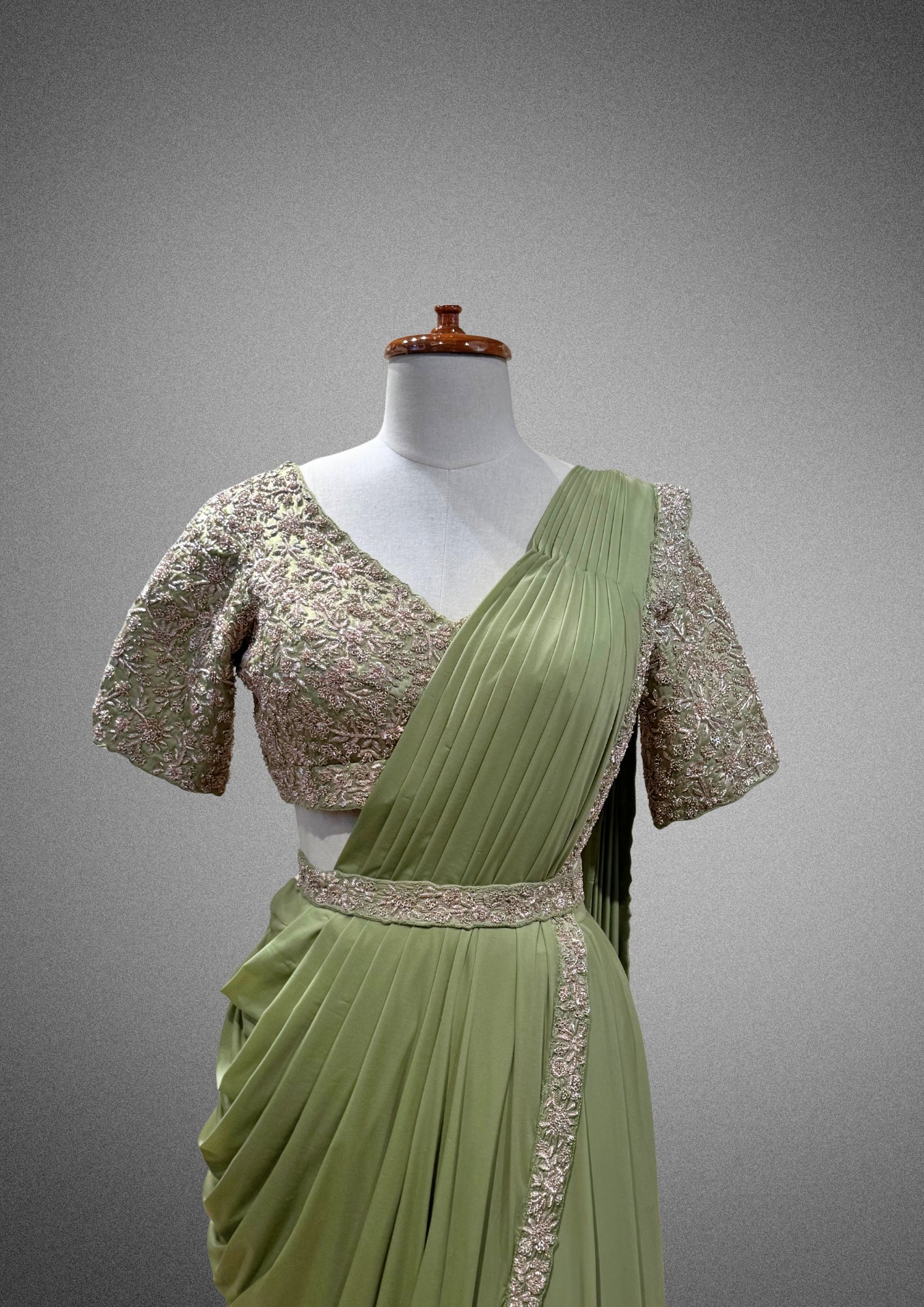 Green Pre-stitched Saree