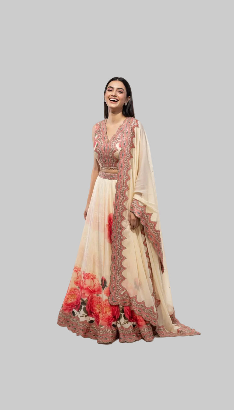 Ivory Floral Lehenga Set