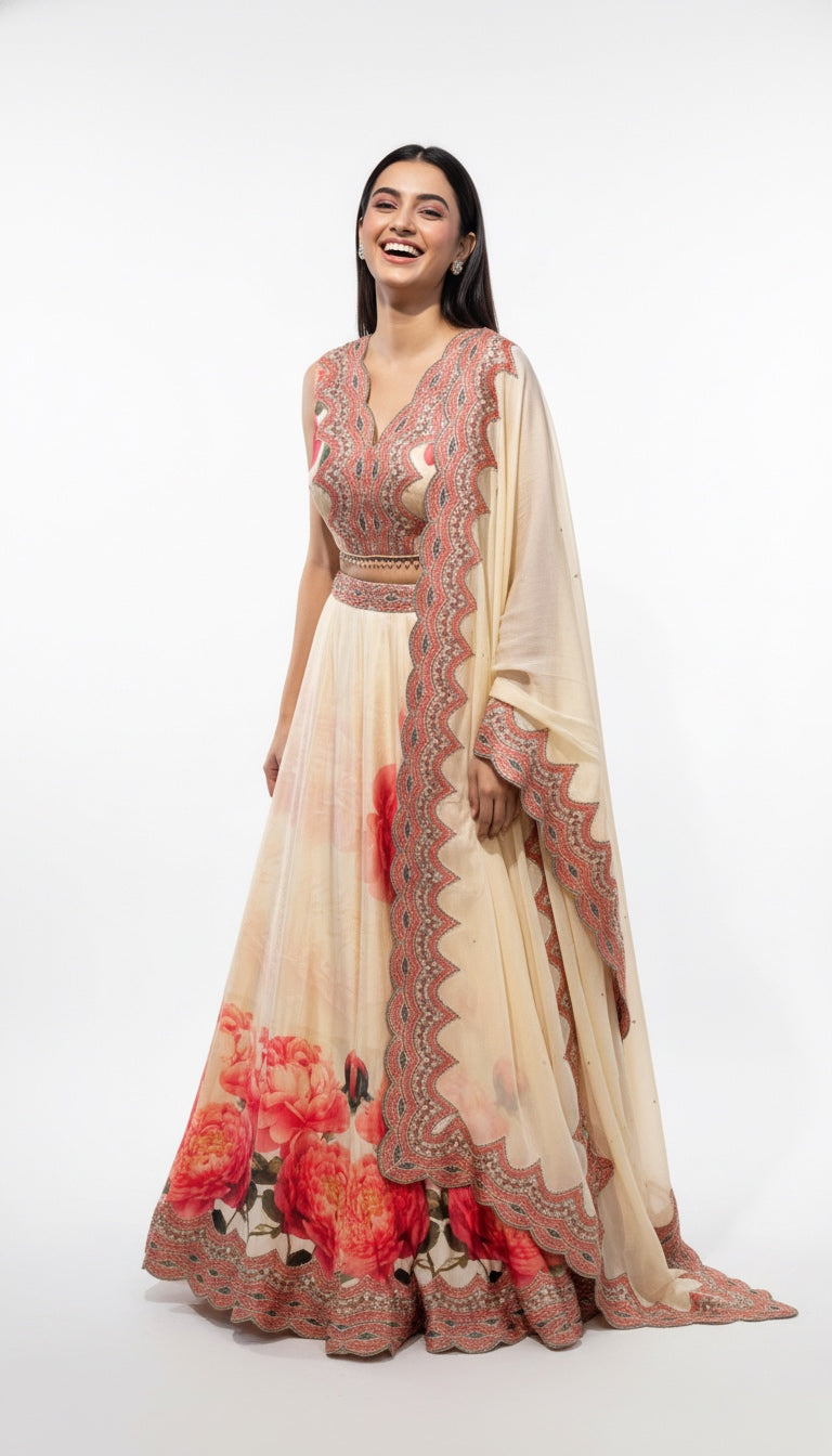 Ivory Floral Lehenga Set