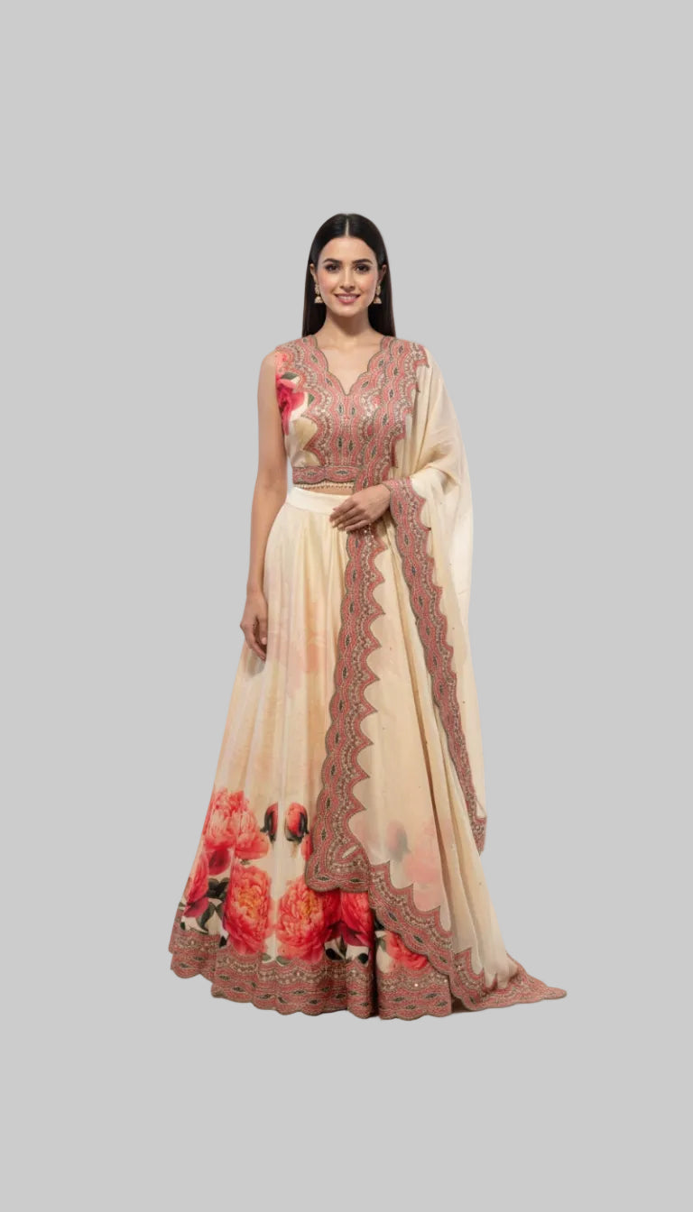 Ivory Floral Lehenga Set
