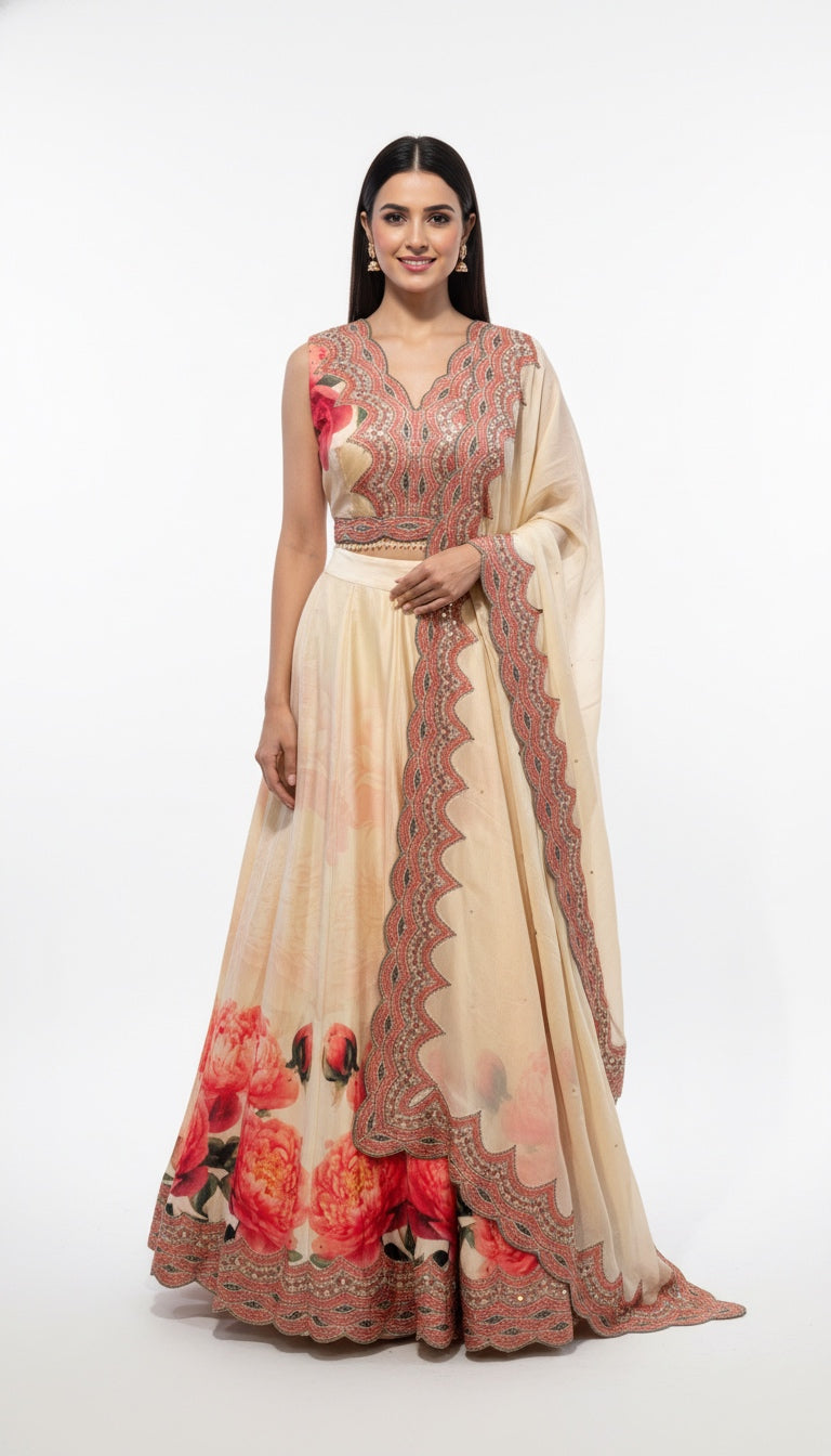 Ivory Floral Lehenga Set