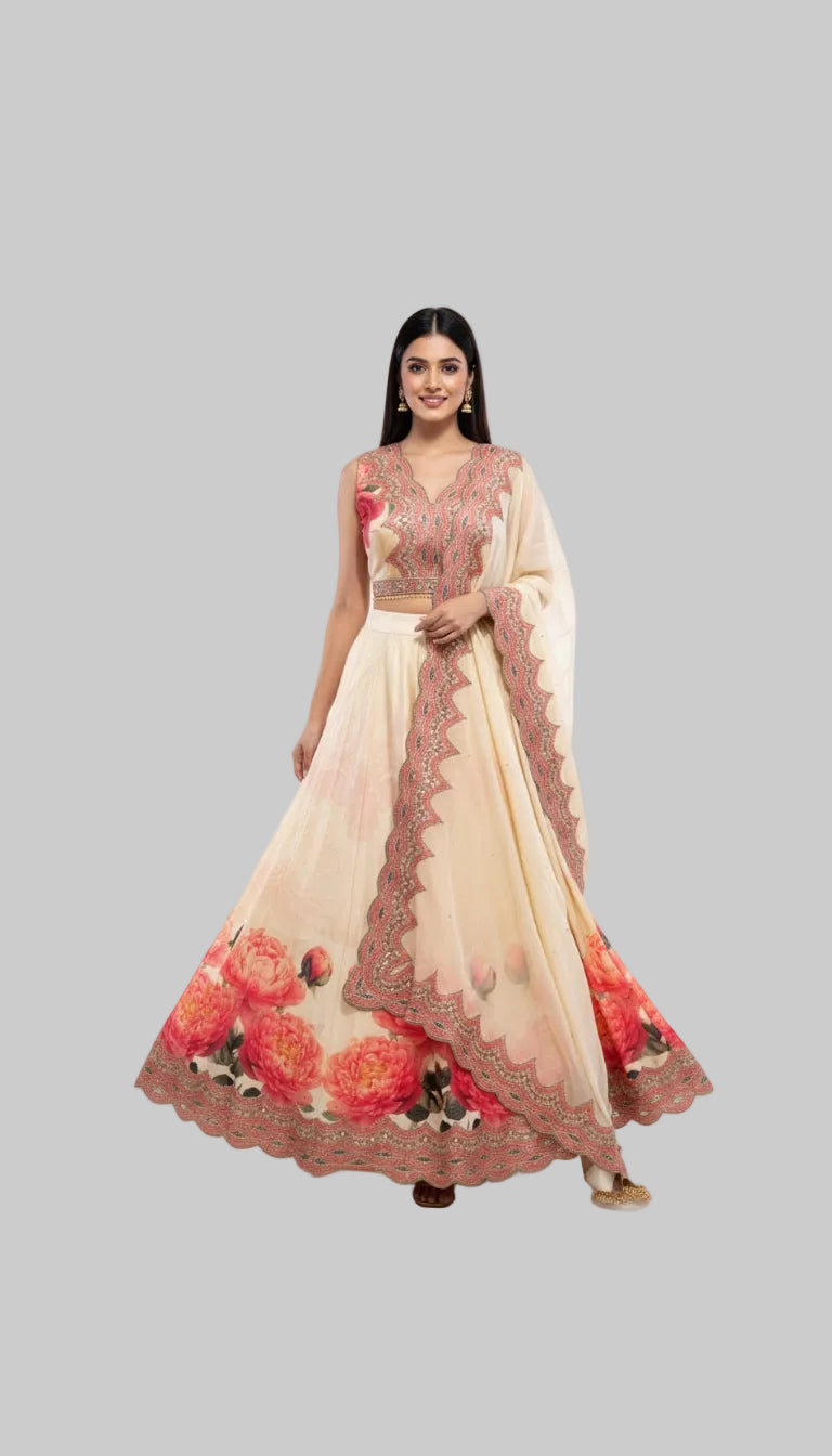 Ivory Floral Lehenga Set