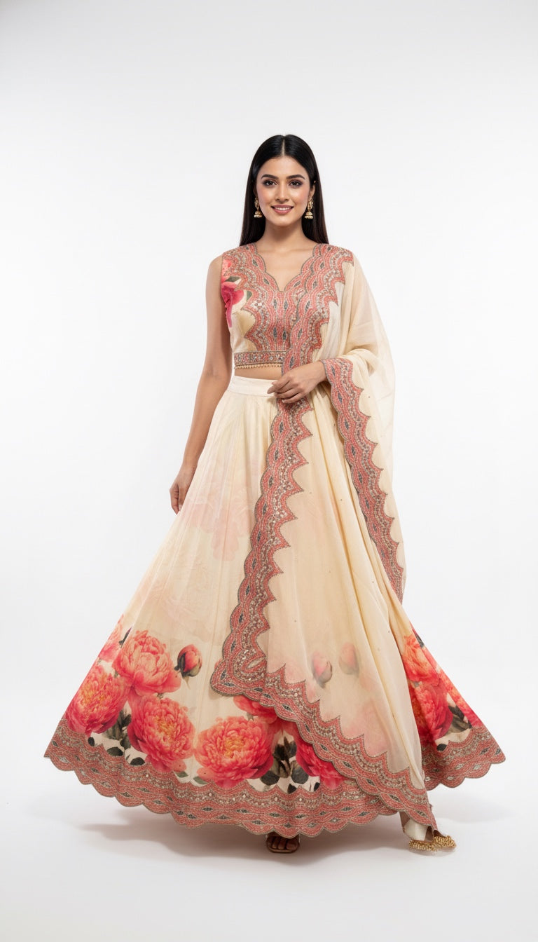 Ivory Floral Lehenga Set