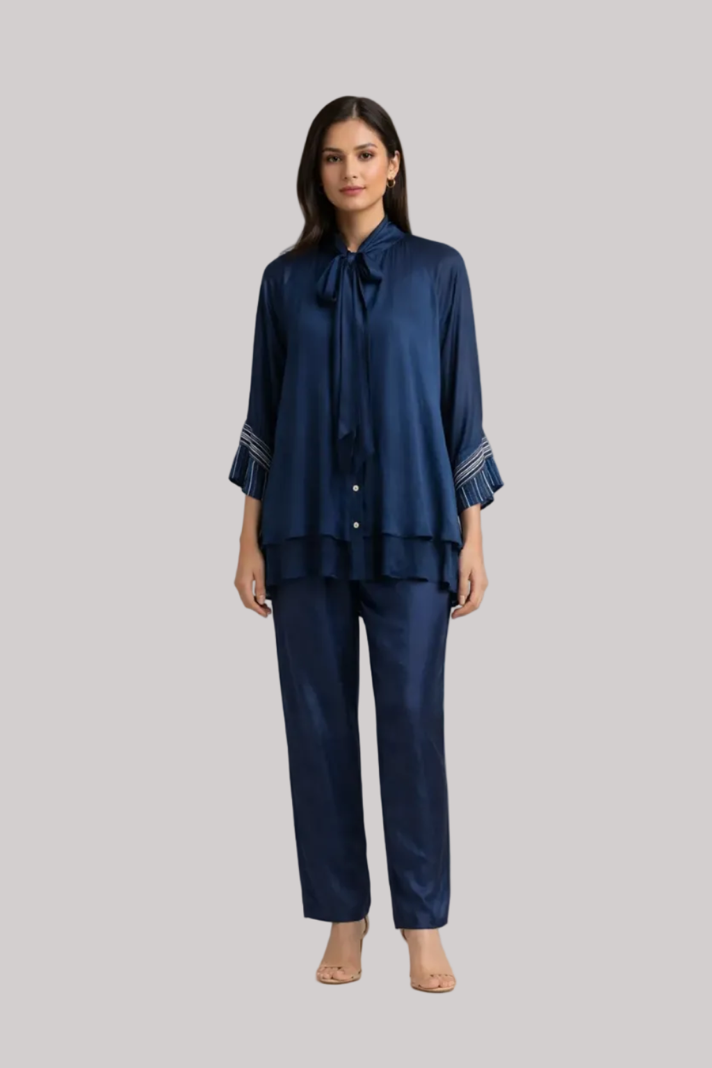 Midnight Blue Pussy-Bow Co-ord Set