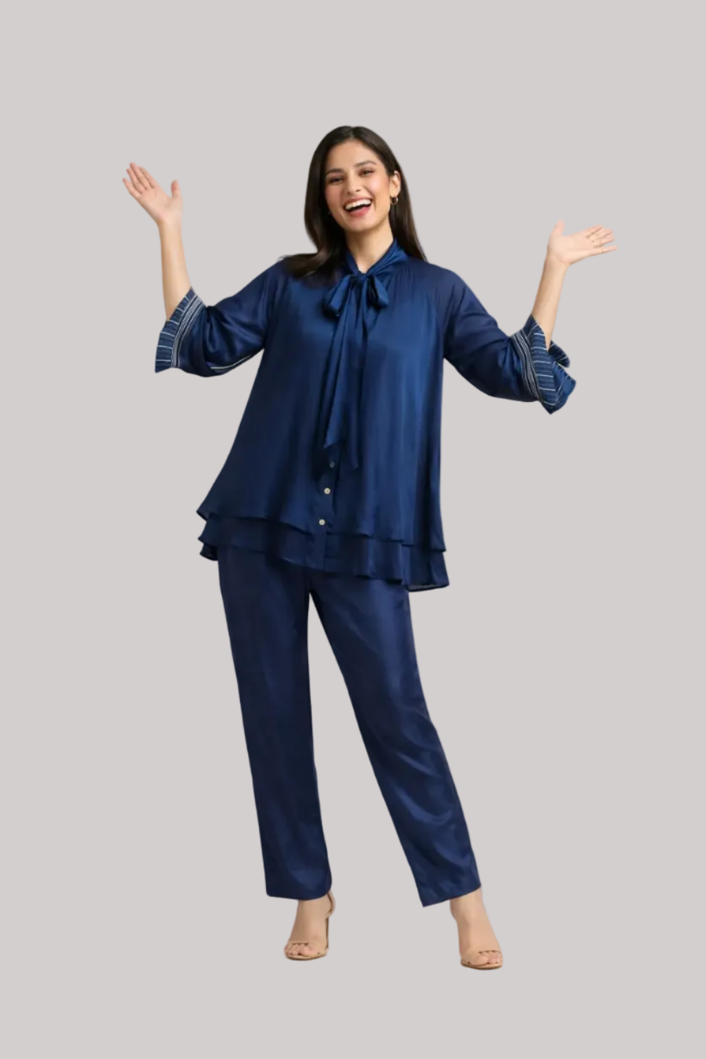 Midnight Blue Pussy-Bow Co-ord Set