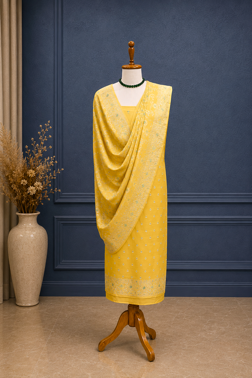 Yellow Handwoven Banarasi Khaddi Georgette Suit Set