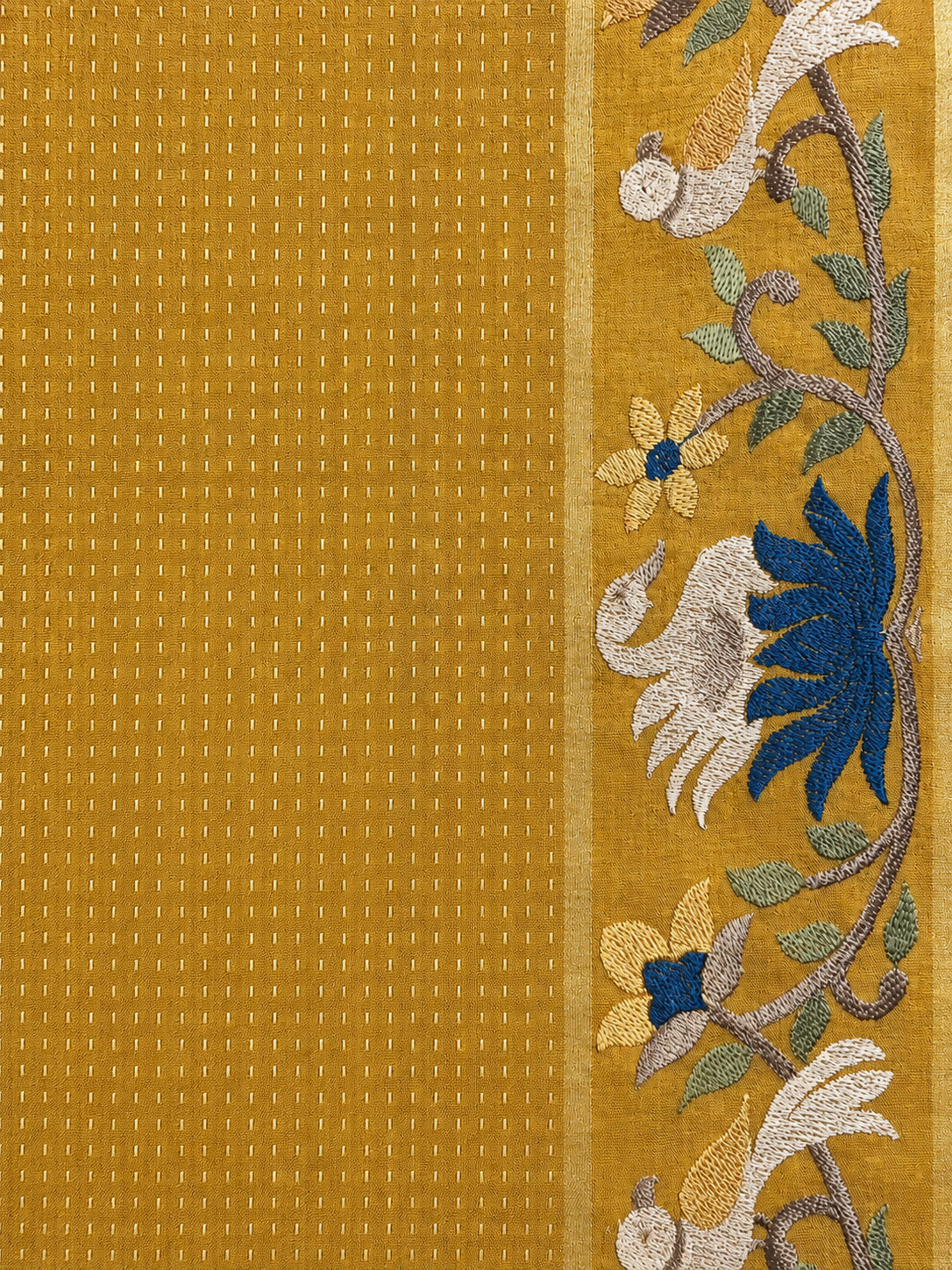 Dark Brown Cotton Tussar Saree with Floral Thread Work