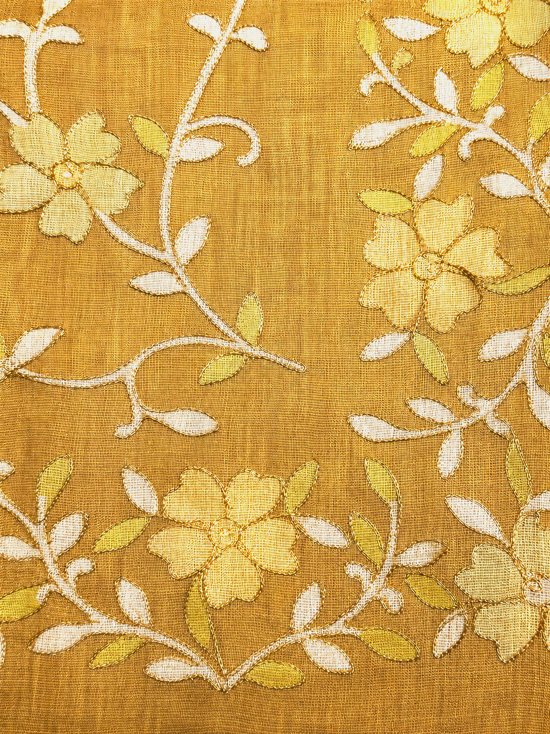 Mustard Cotton Tissue Linen Saree with Zari Floral Work