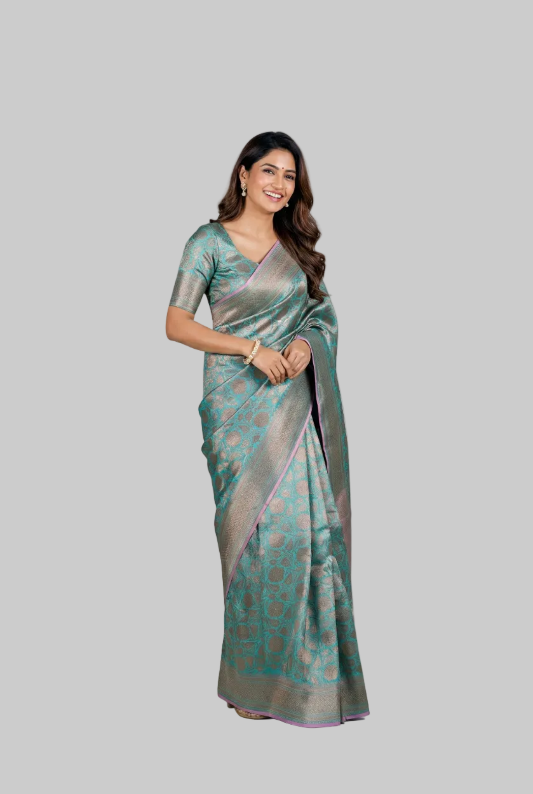 Teal Banarasi Silk Saree