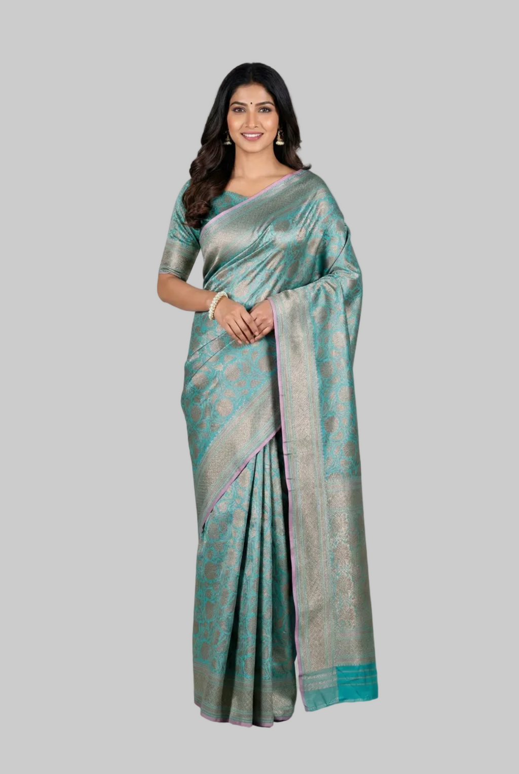 Teal Banarasi Silk Saree