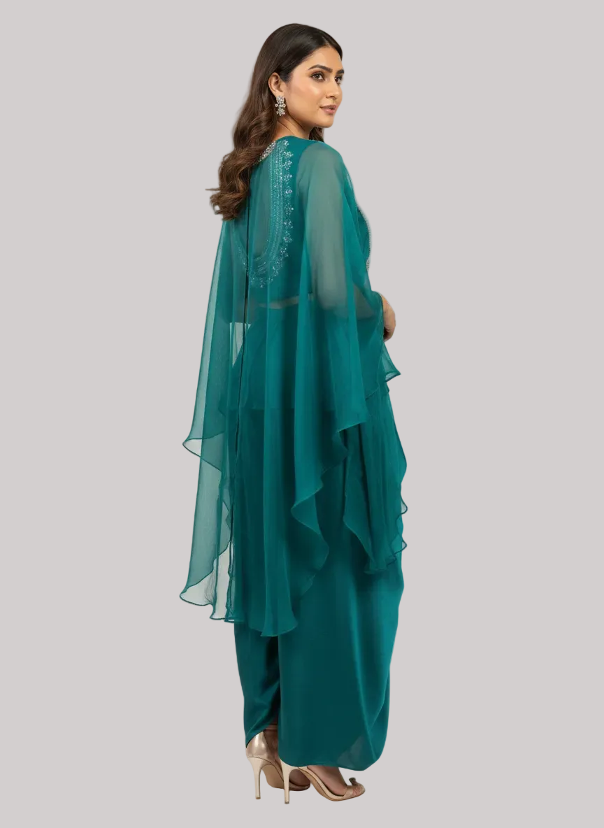 Emerald Embellished Dhoti-Chiffon Ensemble