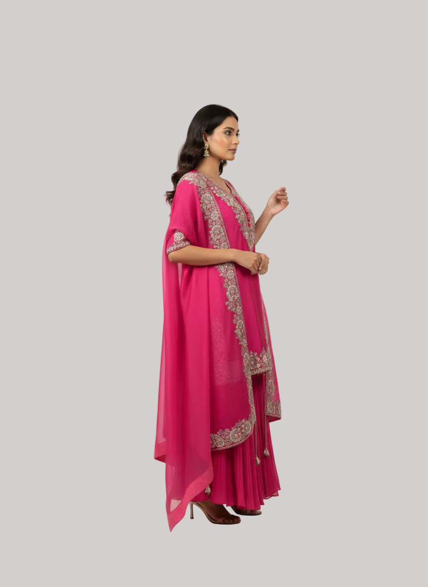 Fuchsia Embroidered Sharara Set