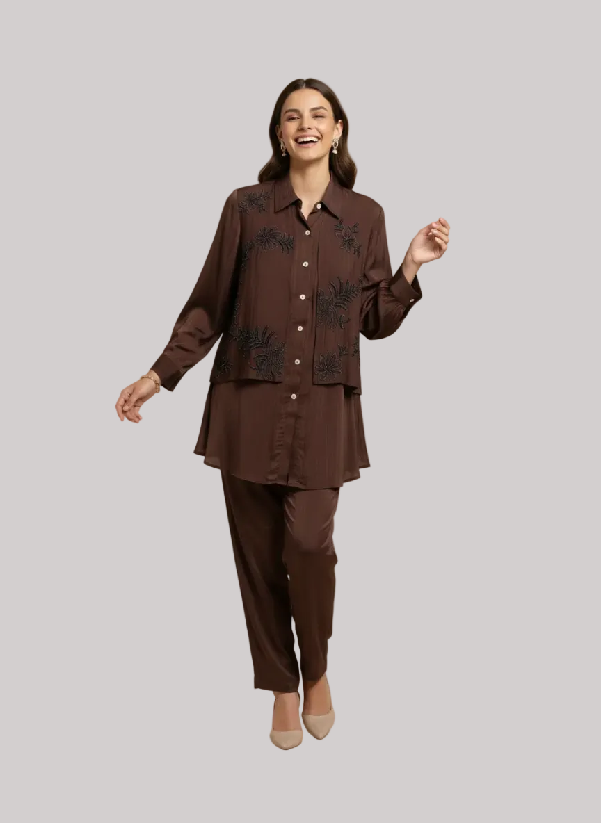Chocolate Embroidered Layered Co-ord Set