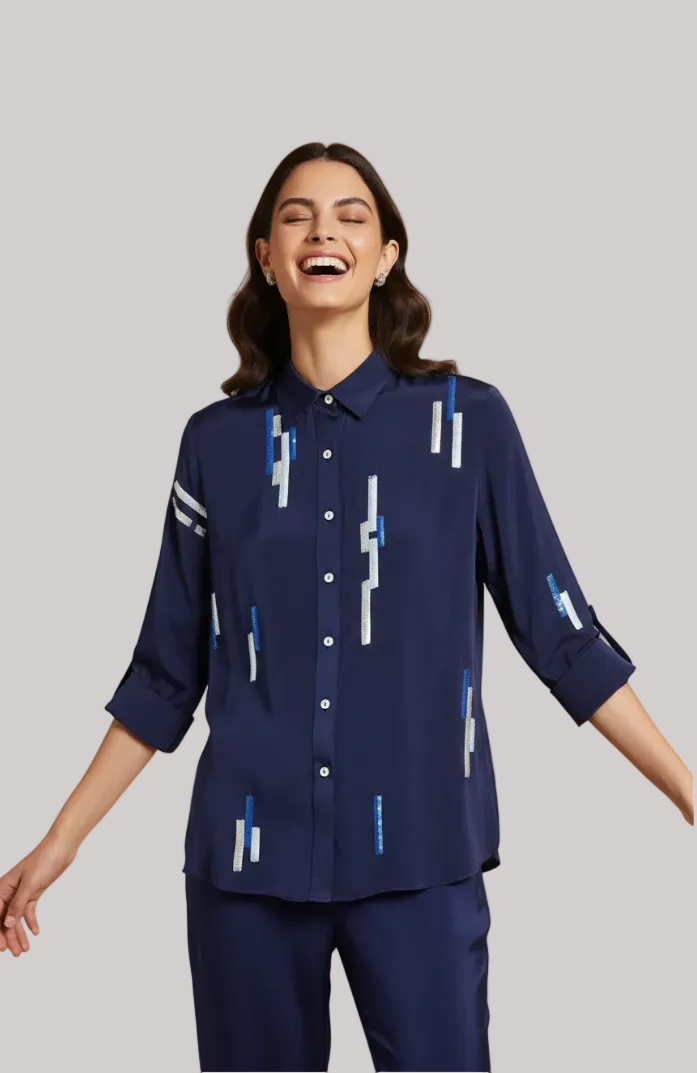 Navy Sequin-Dash Shirt
