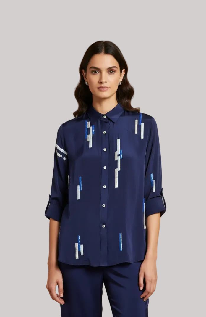 Navy Sequin-Dash Shirt