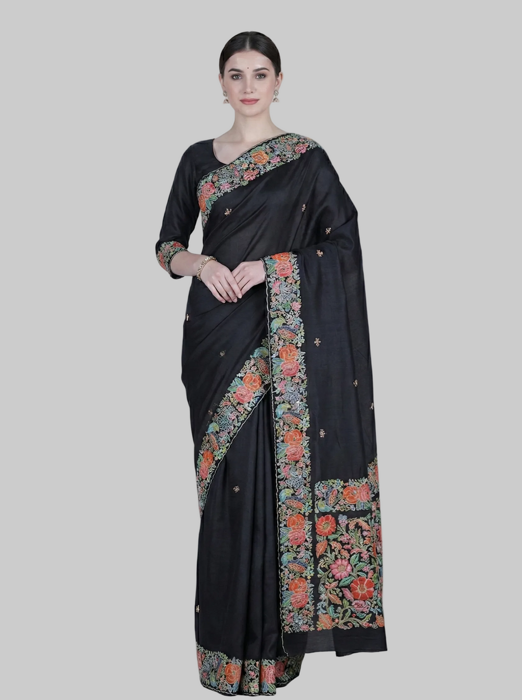 Black Tussar Silk Saree