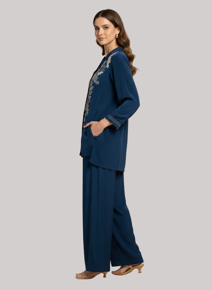 teal Blue Embroidered Co-ord Set