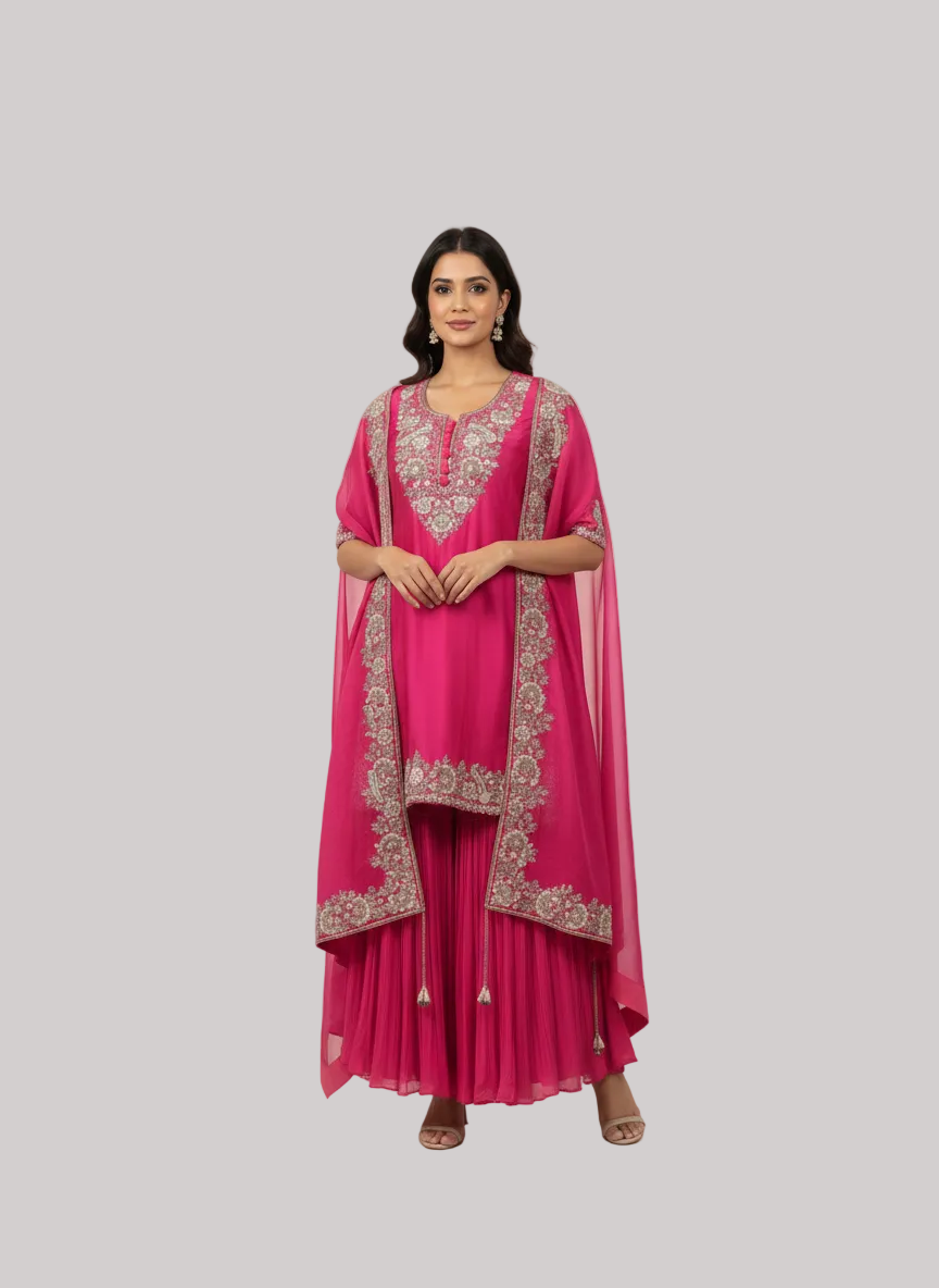 Fuchsia Embroidered Sharara Set