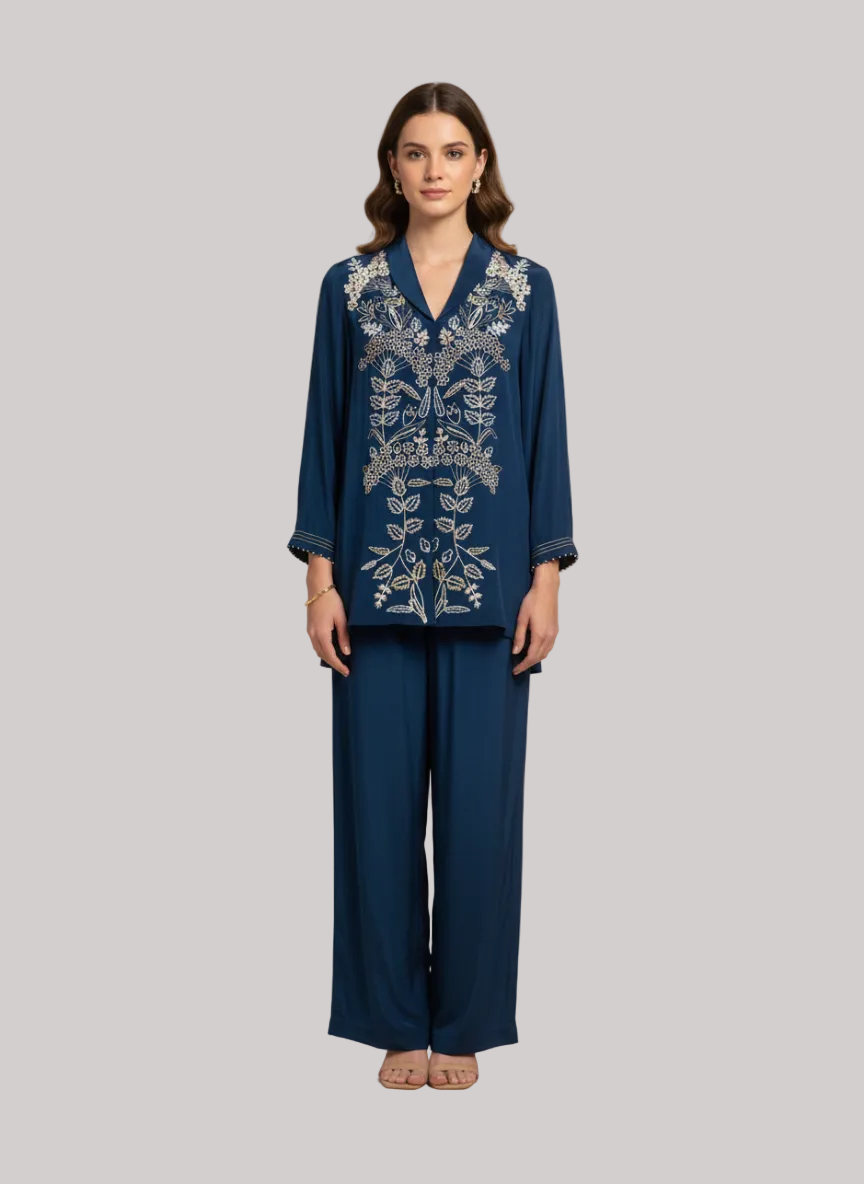 teal Blue Embroidered Co-ord Set