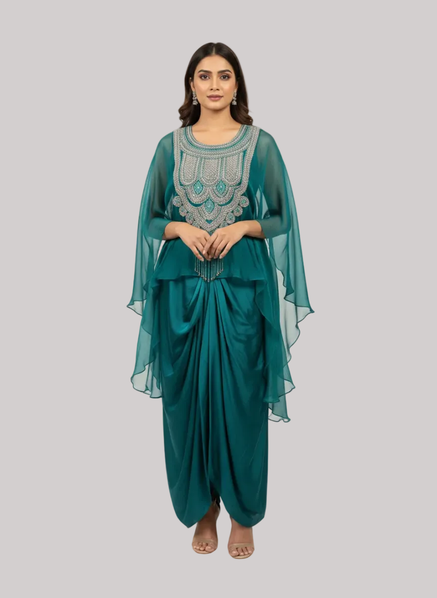 Emerald Embellished Dhoti-Chiffon Ensemble