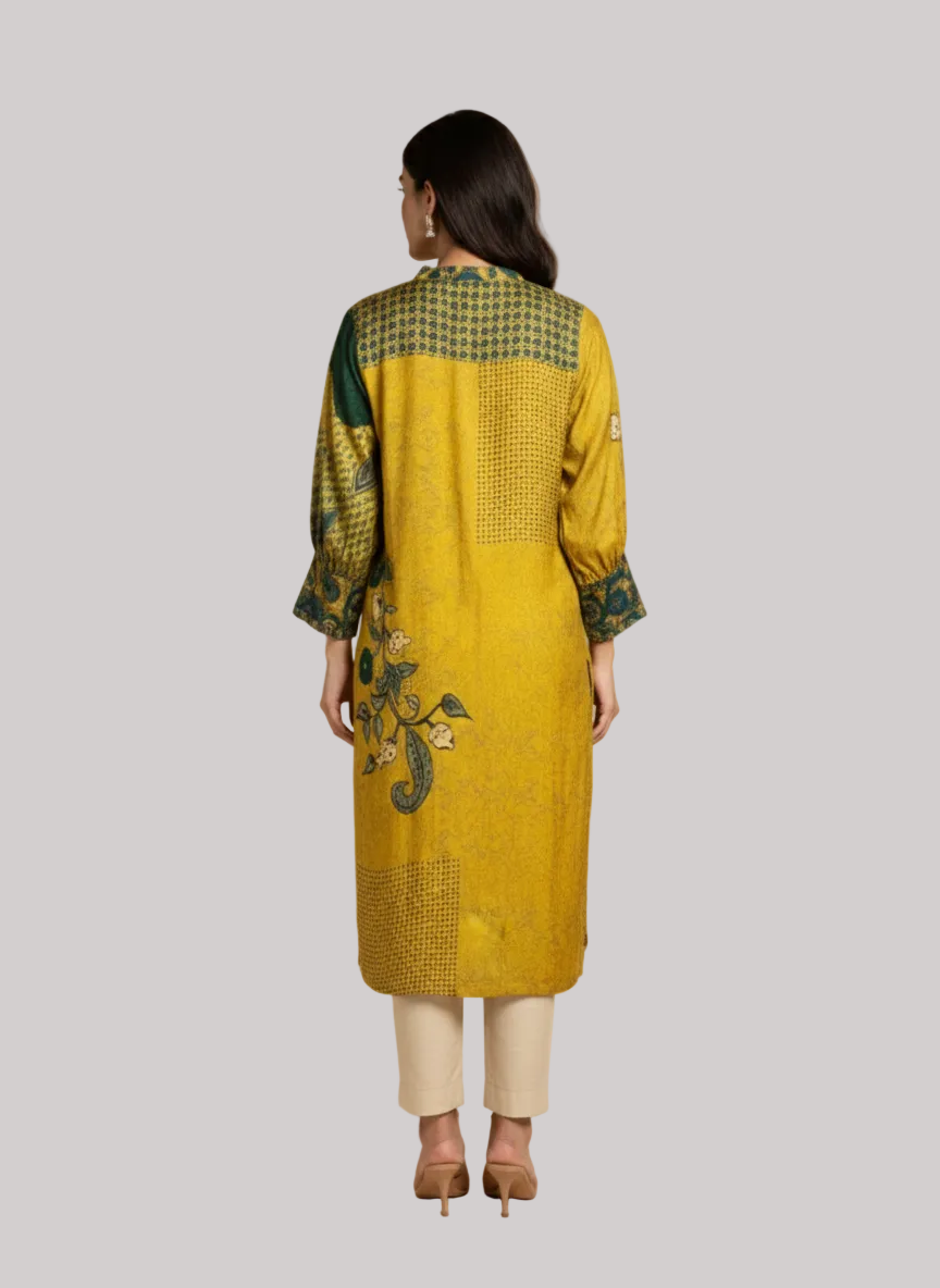 Mustard Printed Straight Kurta