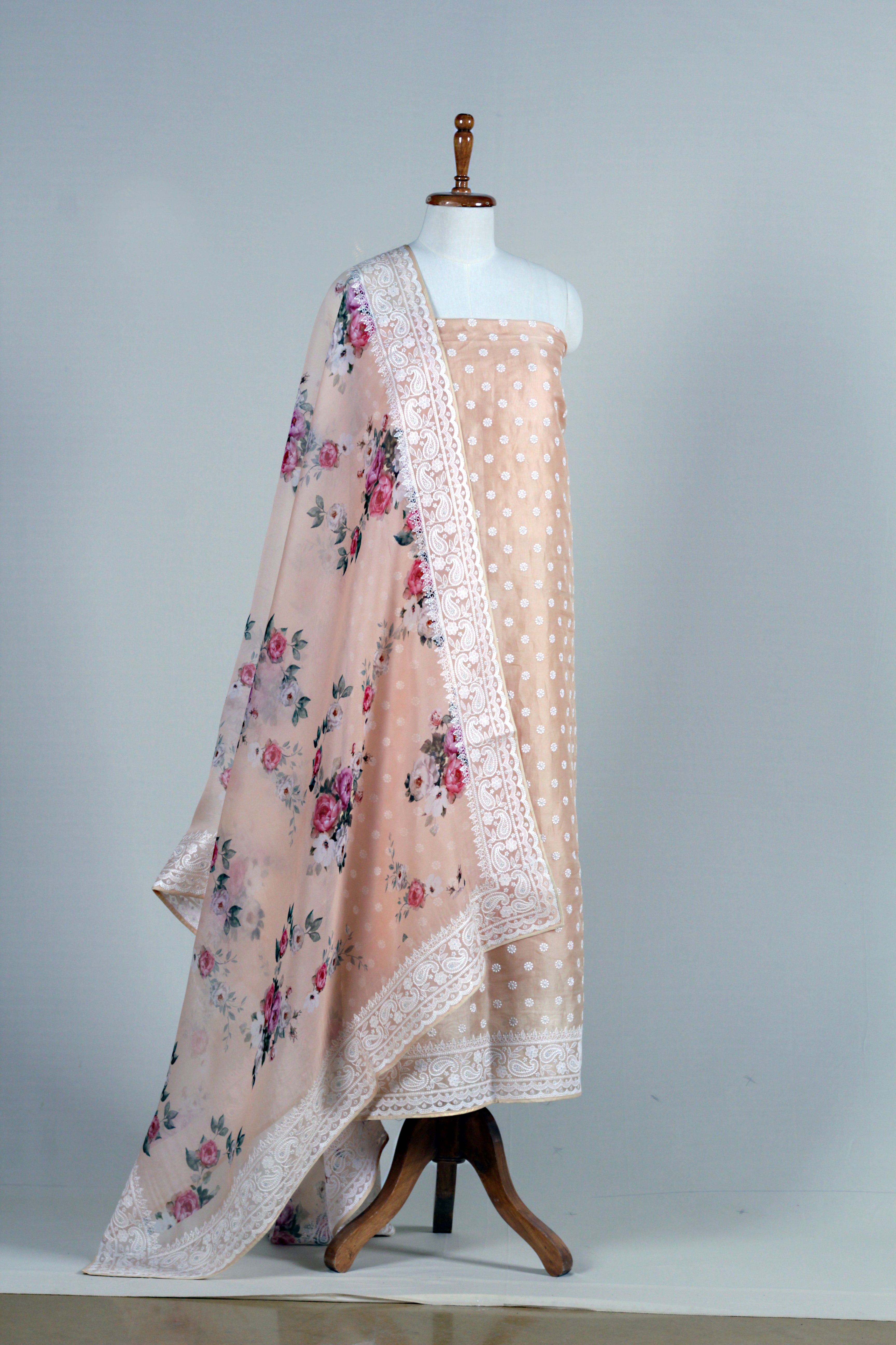 Soft Peach Threadwork Suit Set