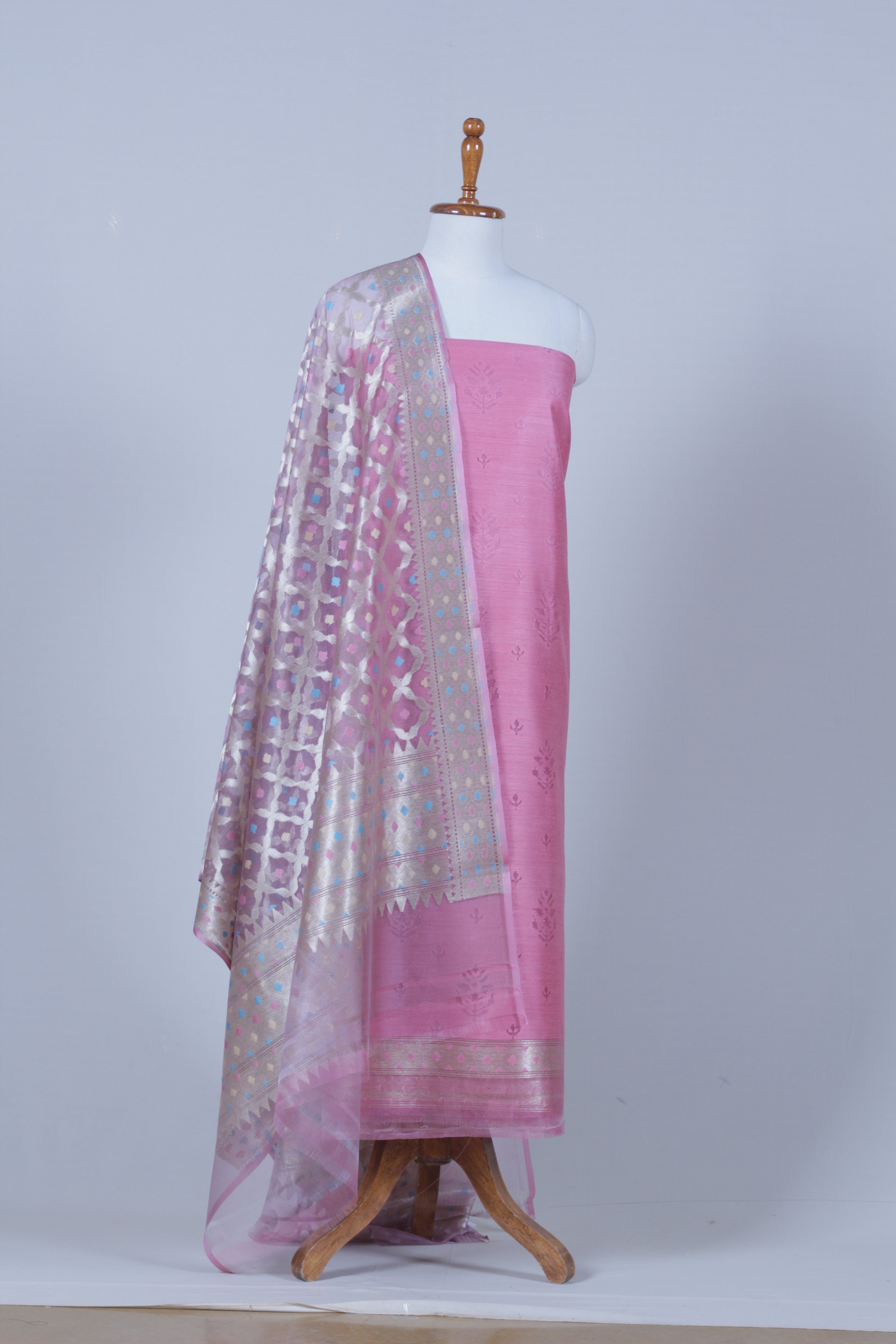 Pink Banarasi Silk Suit Set