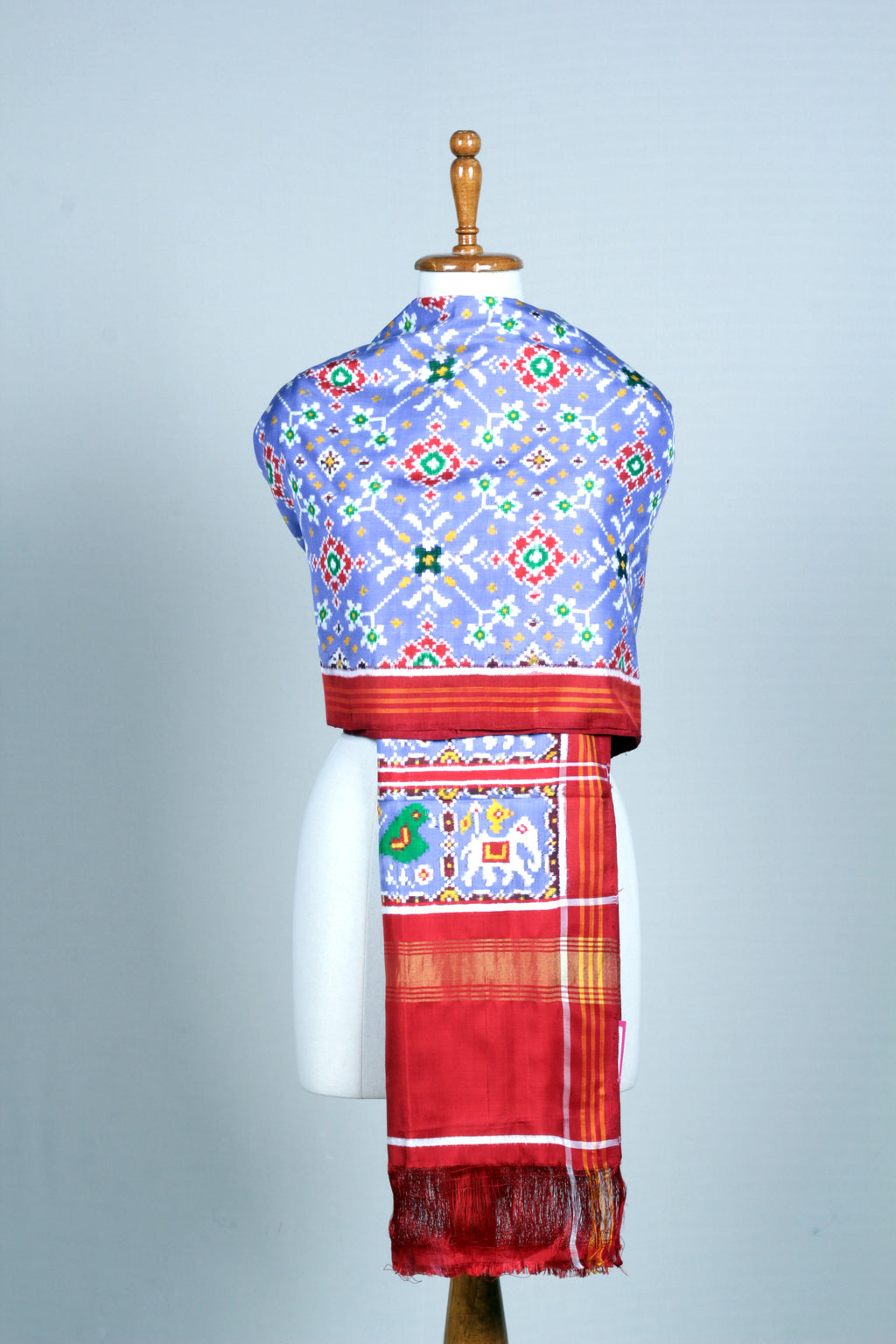 Grey Pathan Patola Dupatta with Traditional Geometric Motifs
