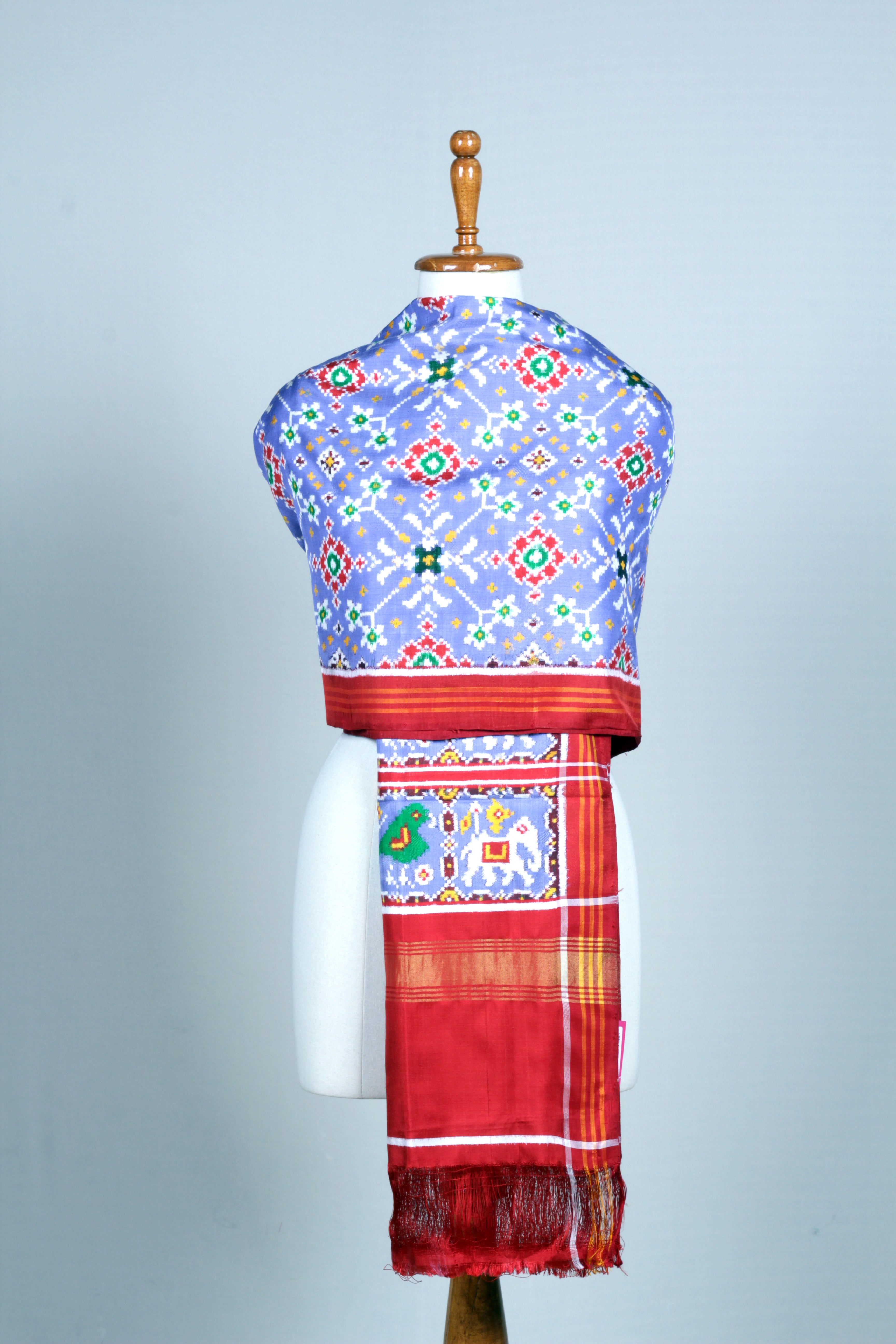 Grey Pathan Patola Dupatta with Traditional Geometric Motifs