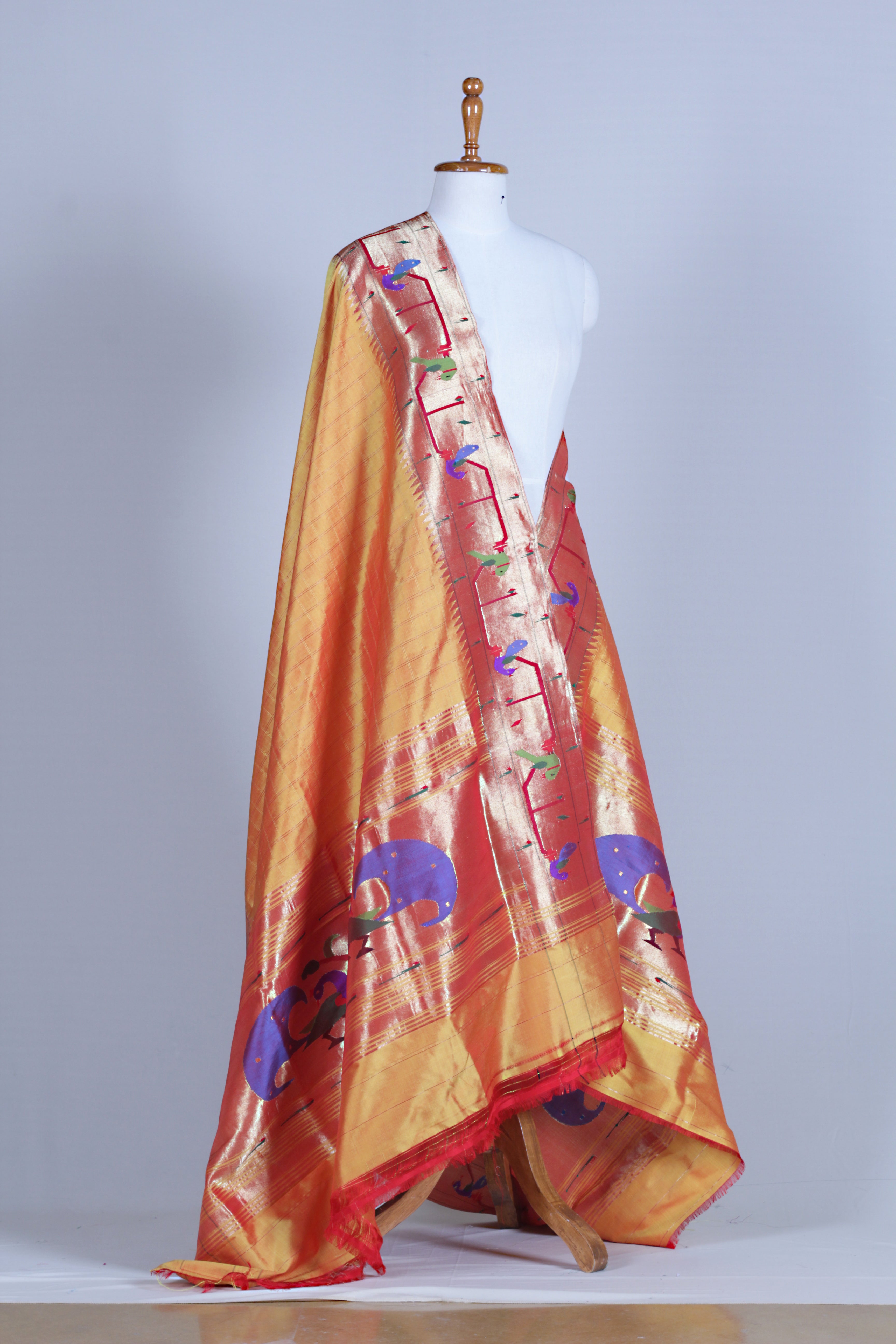 Yellow Pure Paithani Silk Dupatta with Traditional Motifs
