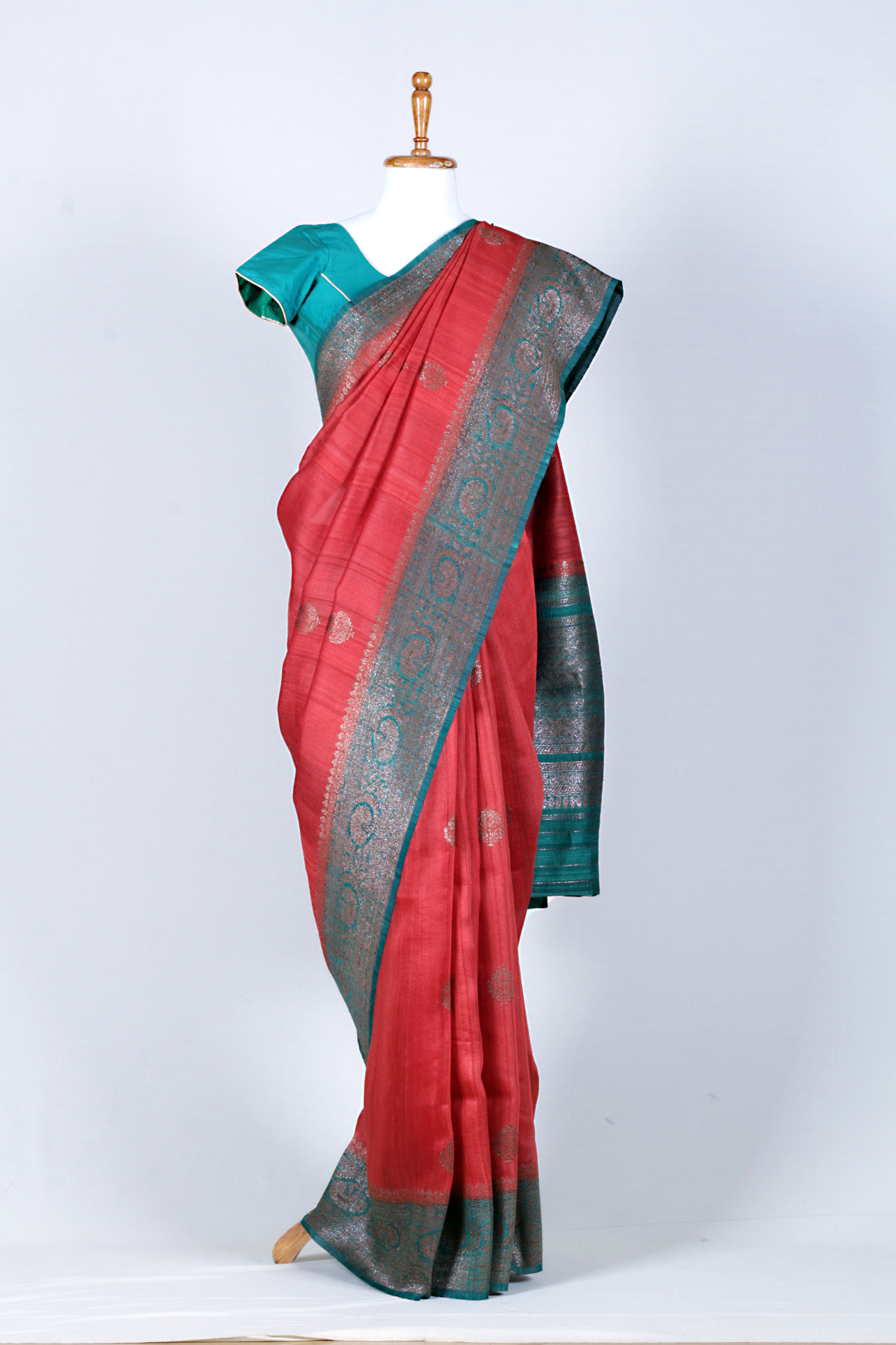 Red Dupion Silk Saree