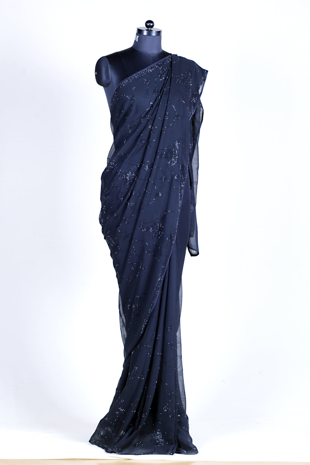 Navy Blue Swarovski Georgette Saree