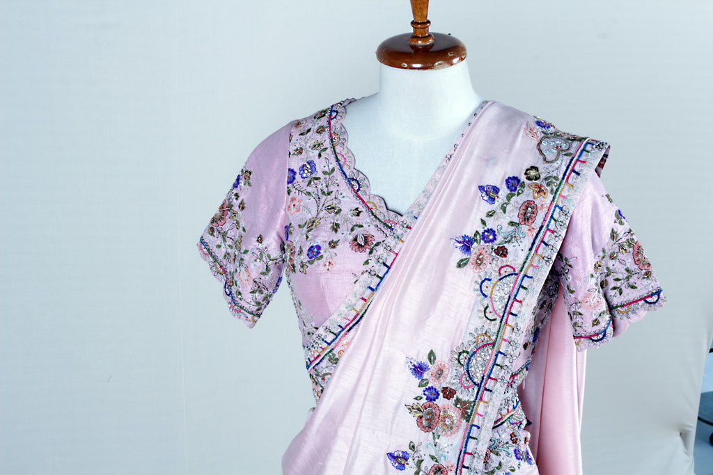 Pastel Pink Moonga Silk Saree