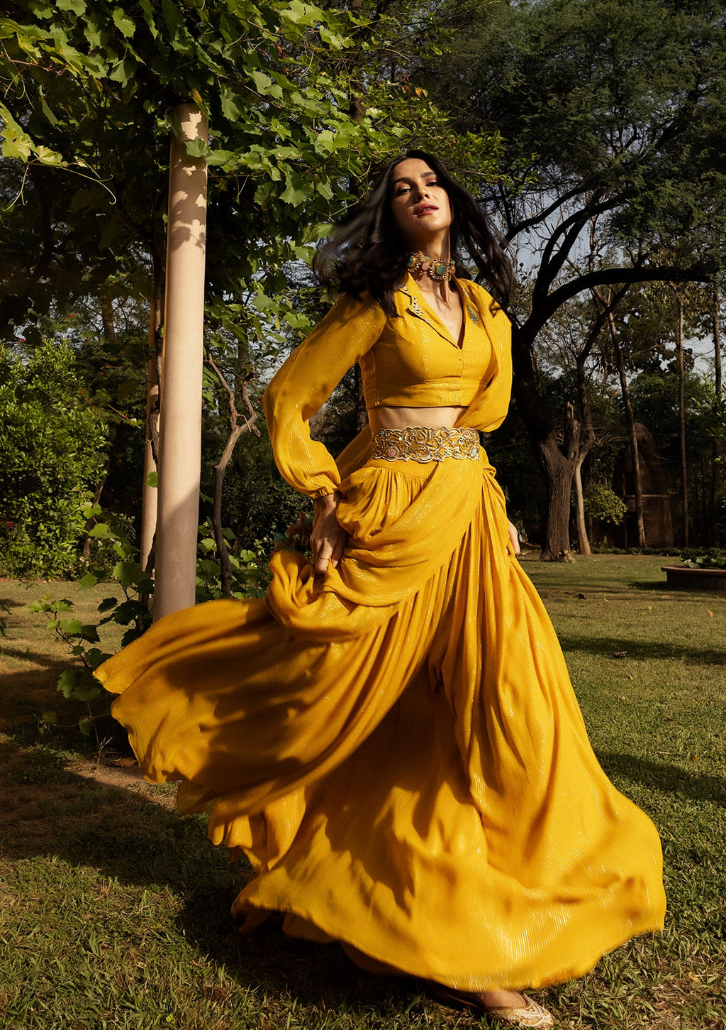 Amber Sharara Collared Saree Set