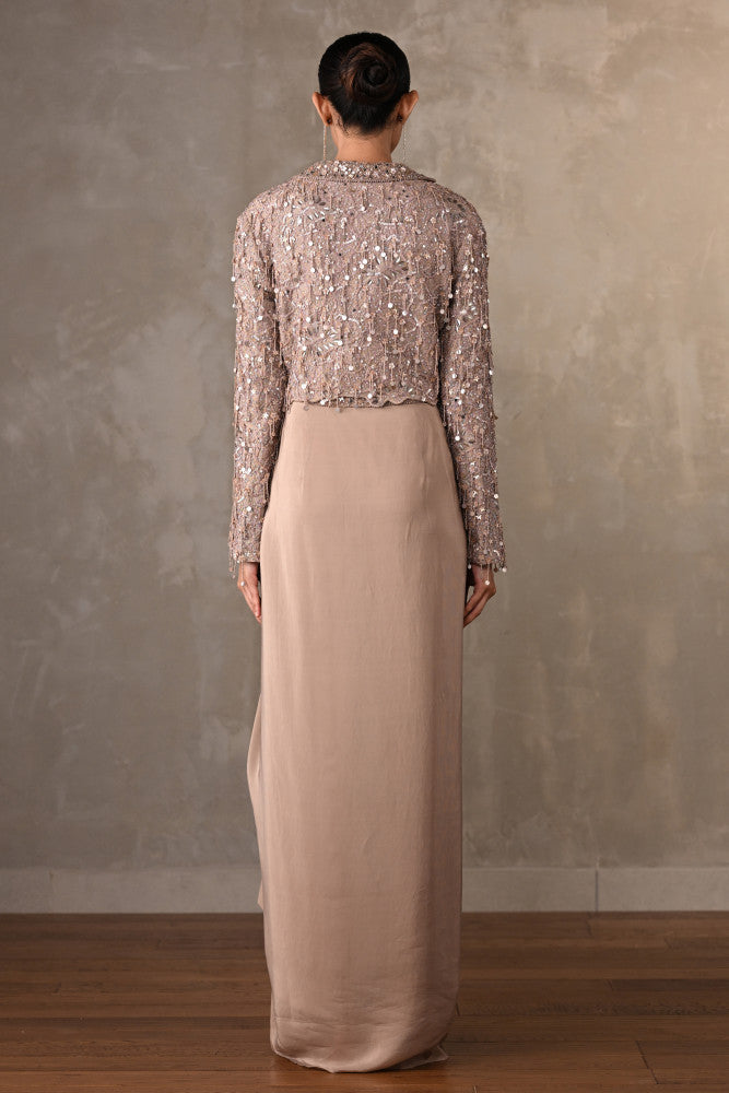 Champagne Mirror Work Cropped Jacket Set