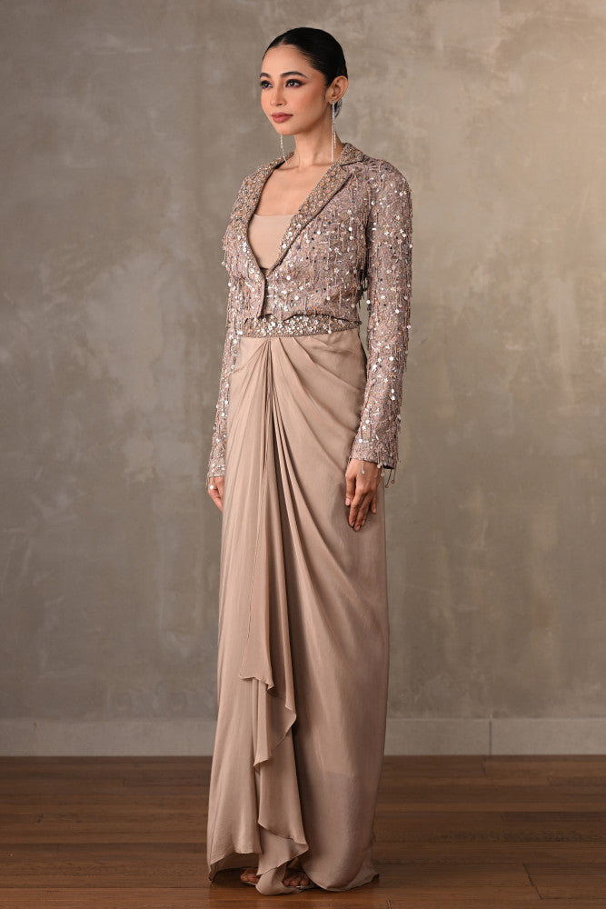 Champagne Mirror Work Cropped Jacket Set