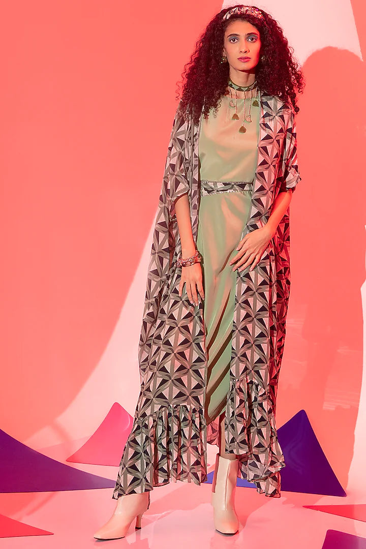 Green Viscose Crepe Jacket Dress