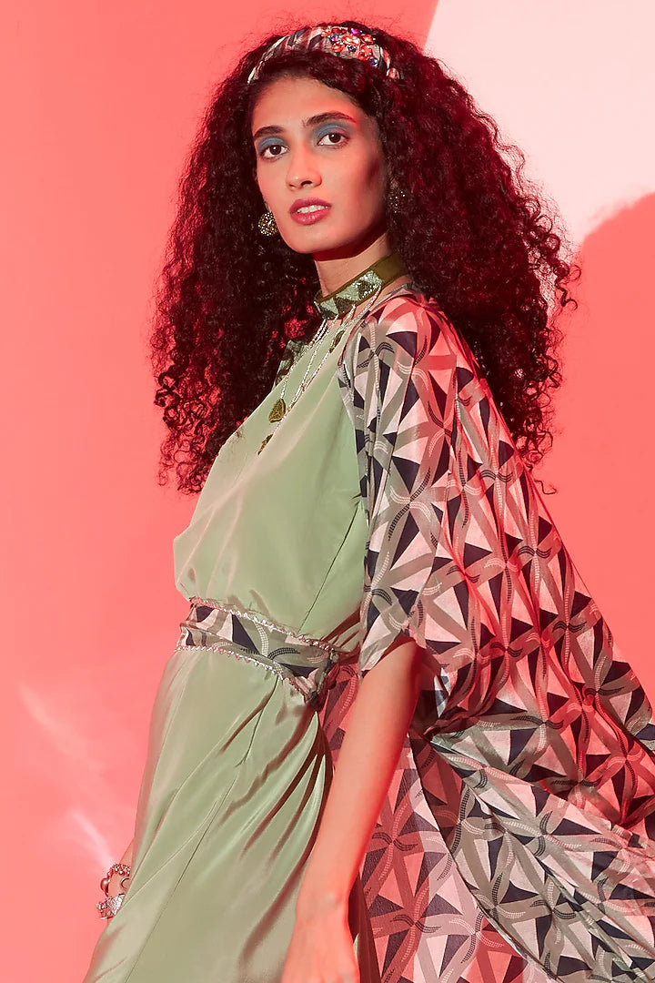 Green Viscose Crepe Jacket Dress