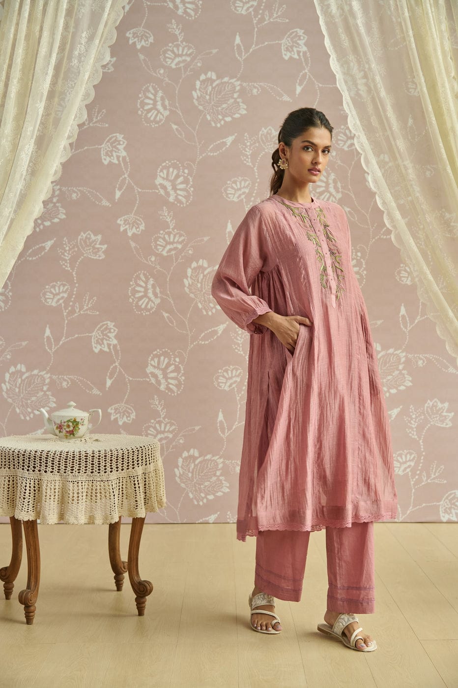 Dusty Rose Embroidered Kurta Set