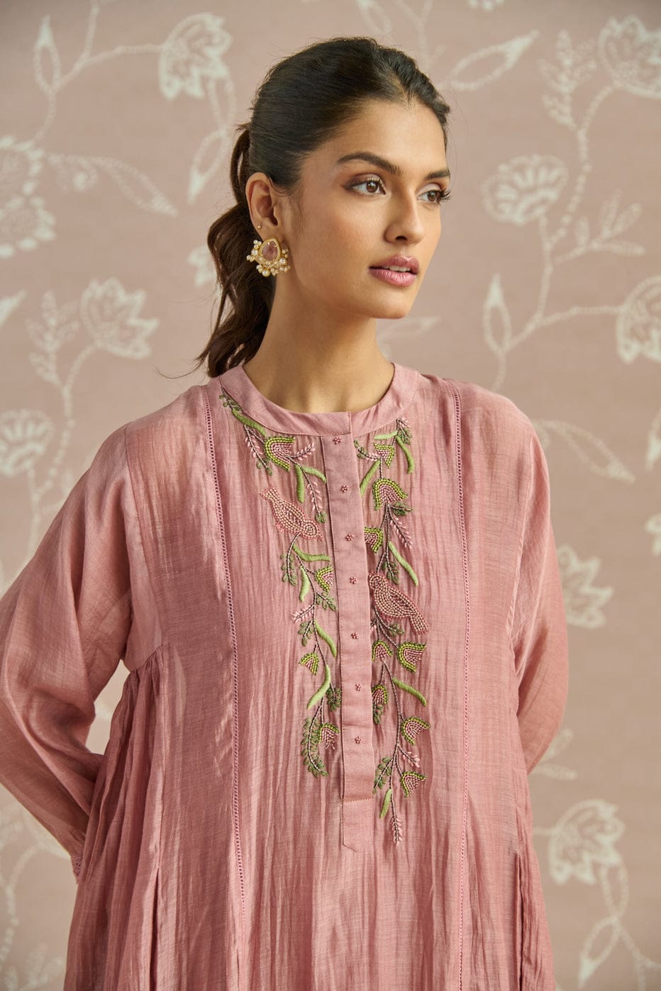 Dusty Rose Embroidered Kurta Set